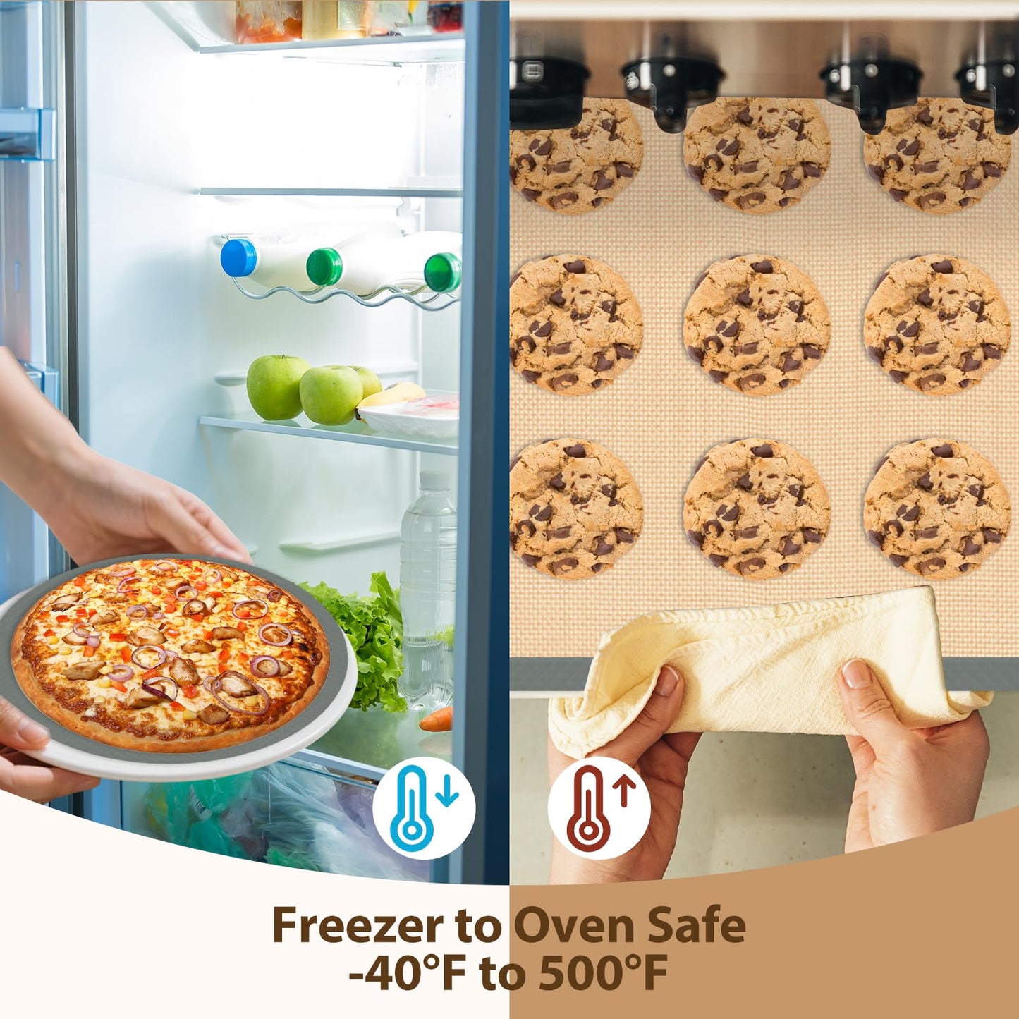 Silicone Baking Mat Set of 6, Nonstick Pastry Mat, Reusable Macaron Silicone Baking Mats & Round Pizza Mat, Cookie Baking Supplies for Macaroons, Pizza