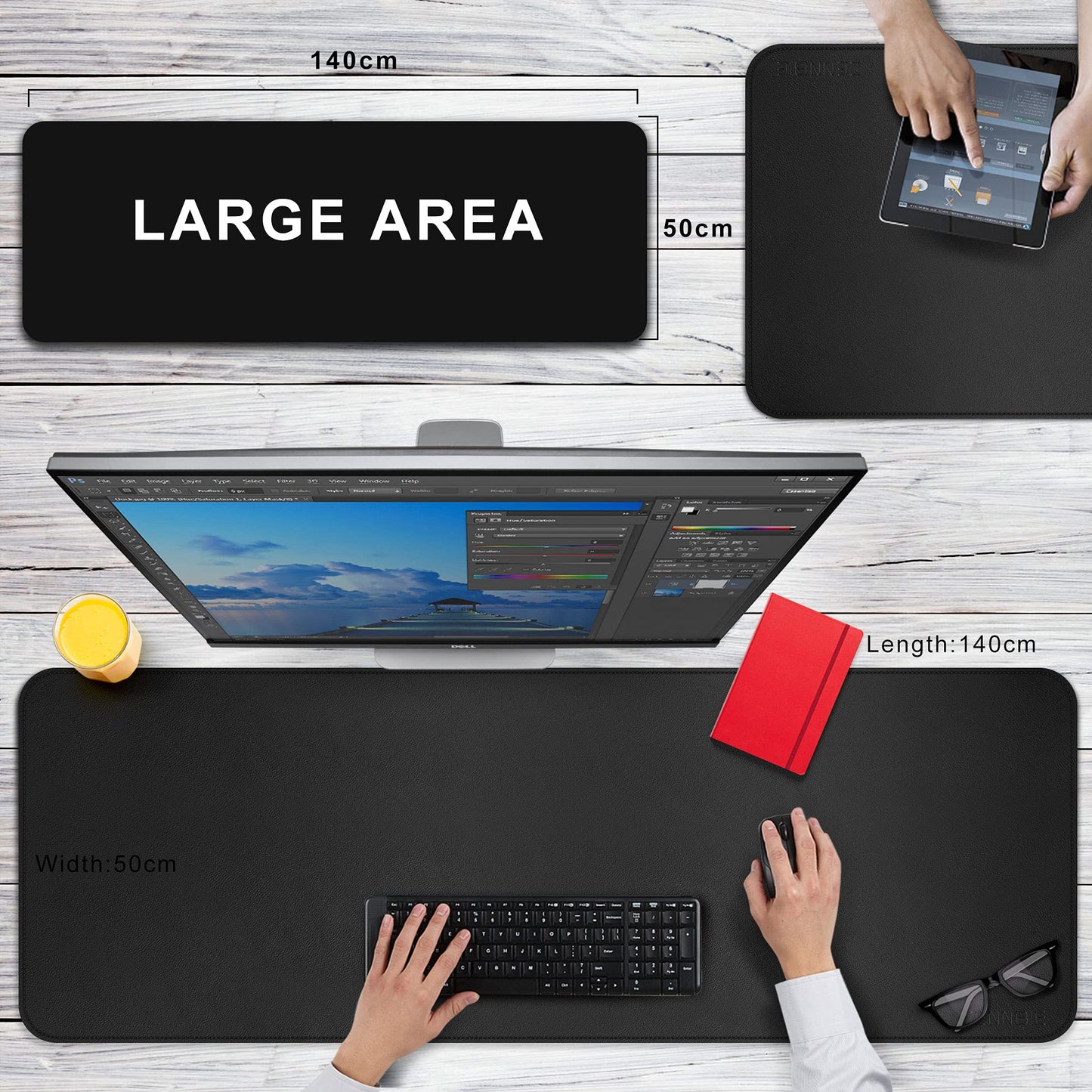 CENNBIE Leather Desk Mat,55" x 19.6" Extra Large Desk Pad Blotter Protector, Extended Non-Slip Mouse Pad, Waterproof PU Leather Desk Mat on top of desks Large for Office and Home (Black)