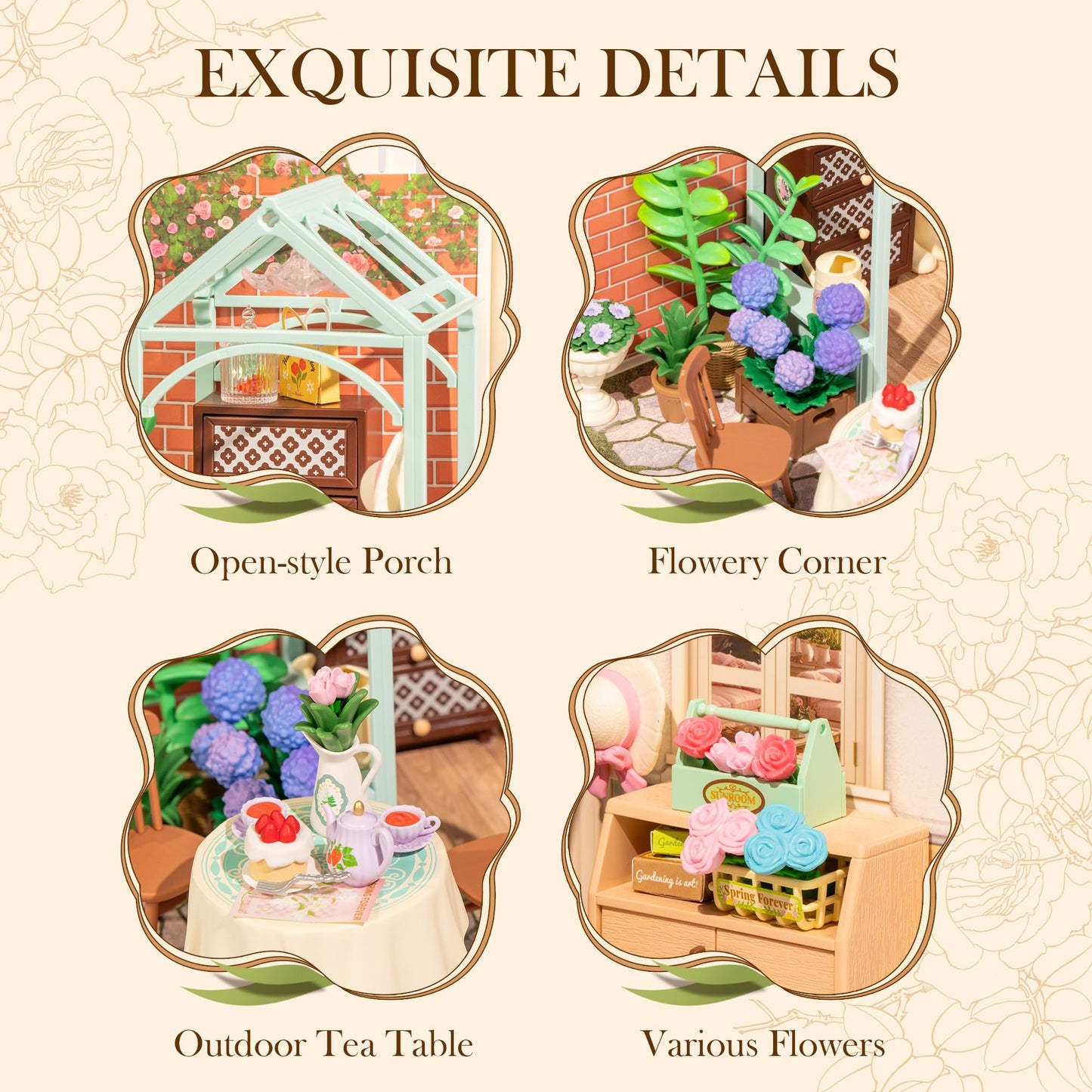 Rolife Super Creator-DIY Plastic Miniature House for Adults, Mini Blocks Model Kit Building Set for Teens 8-12, DIY Crafts/Hobbies/Building Blocks Toys for Teens&Adults (Blooming Tea Garden)