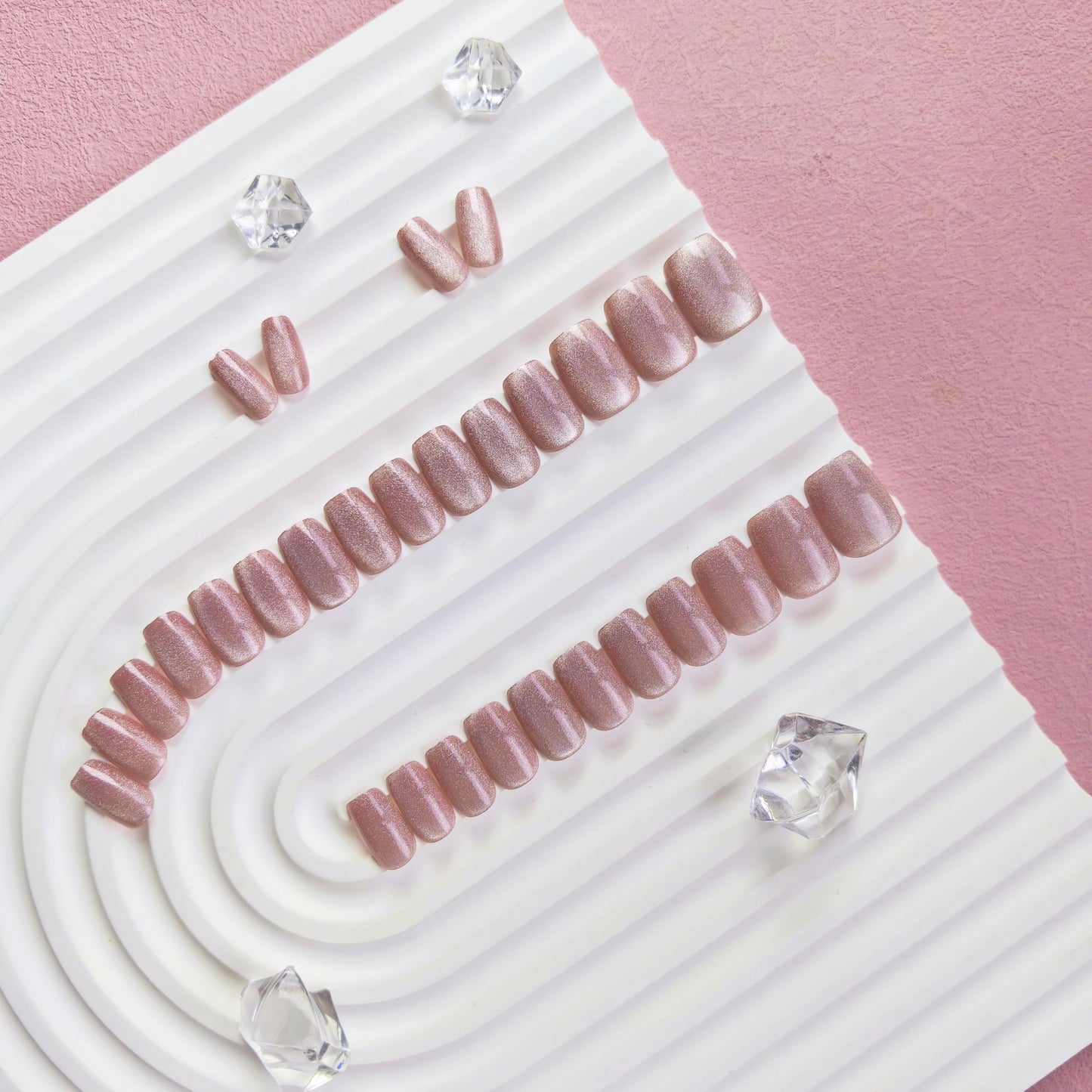 KQueenest Cat Eye Press on Nails Short, 30 Pcs Acrylic Press on Nails Square, Sparkly Glitter Light Pink Fake Nails Press on Short, Reusable Chrome Soft Gel Glue on Nails for Women Gift