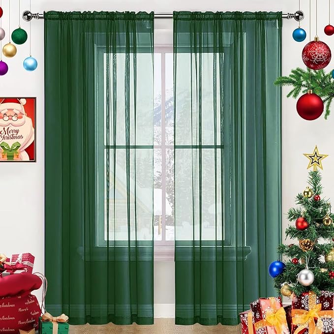 SpaceDresser Basic Rod Pocket Sheer Voile Window Curtain Panels White 1 Pair 2 Panels 70 Width 72 Inch Long for Kitchen Bedroom Children Living Room Yard(Foliage Green,70 W x 72 L)