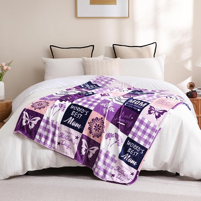 SOCHOW Giftable Throw Blanket for Mom, Super Soft and Cozy Gift for Birthday, Mother's Day from Daughter Son, Best Mom Ever Present Blanket, 50 x 60 inches, Purple