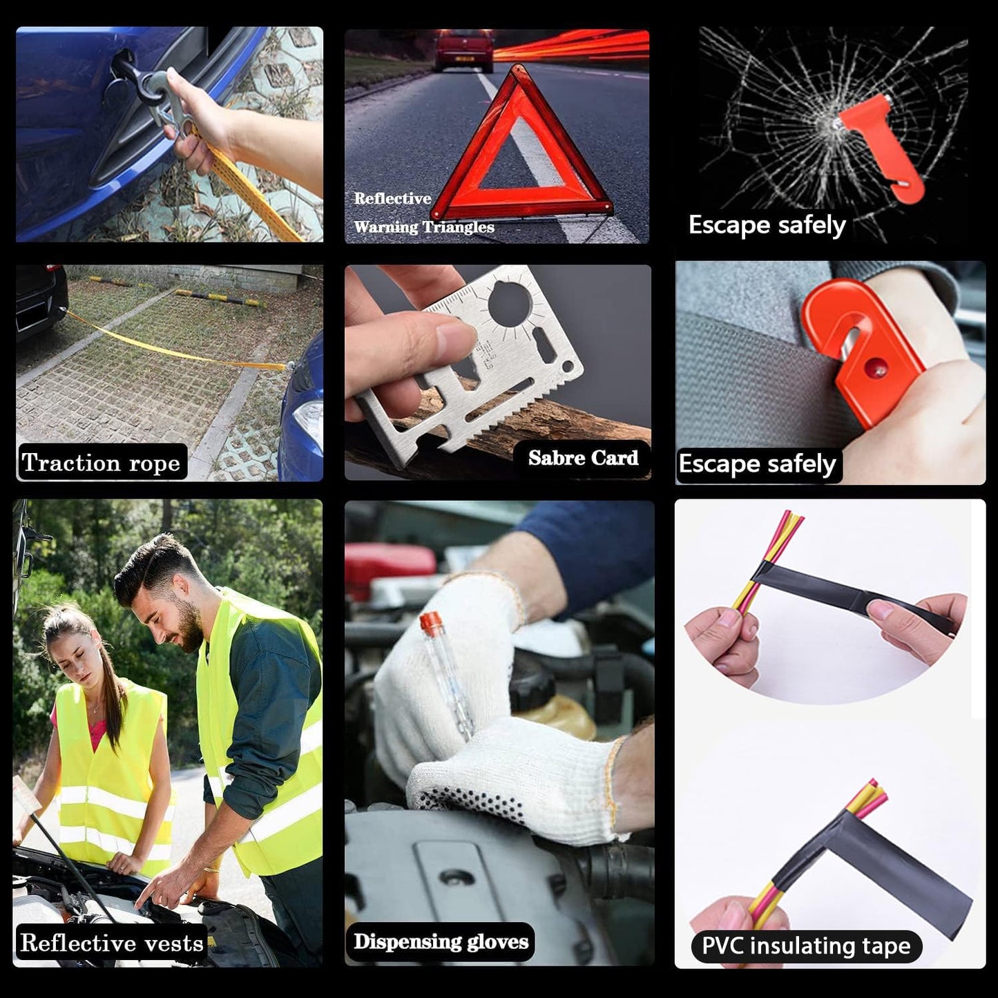 HAIPHAIK Emergency Roadside Kit for Car,Emergency Kits for Vehicles,Jumper Cables headlamps car Glasses Holder,Roadside Emergency Kit Women Men