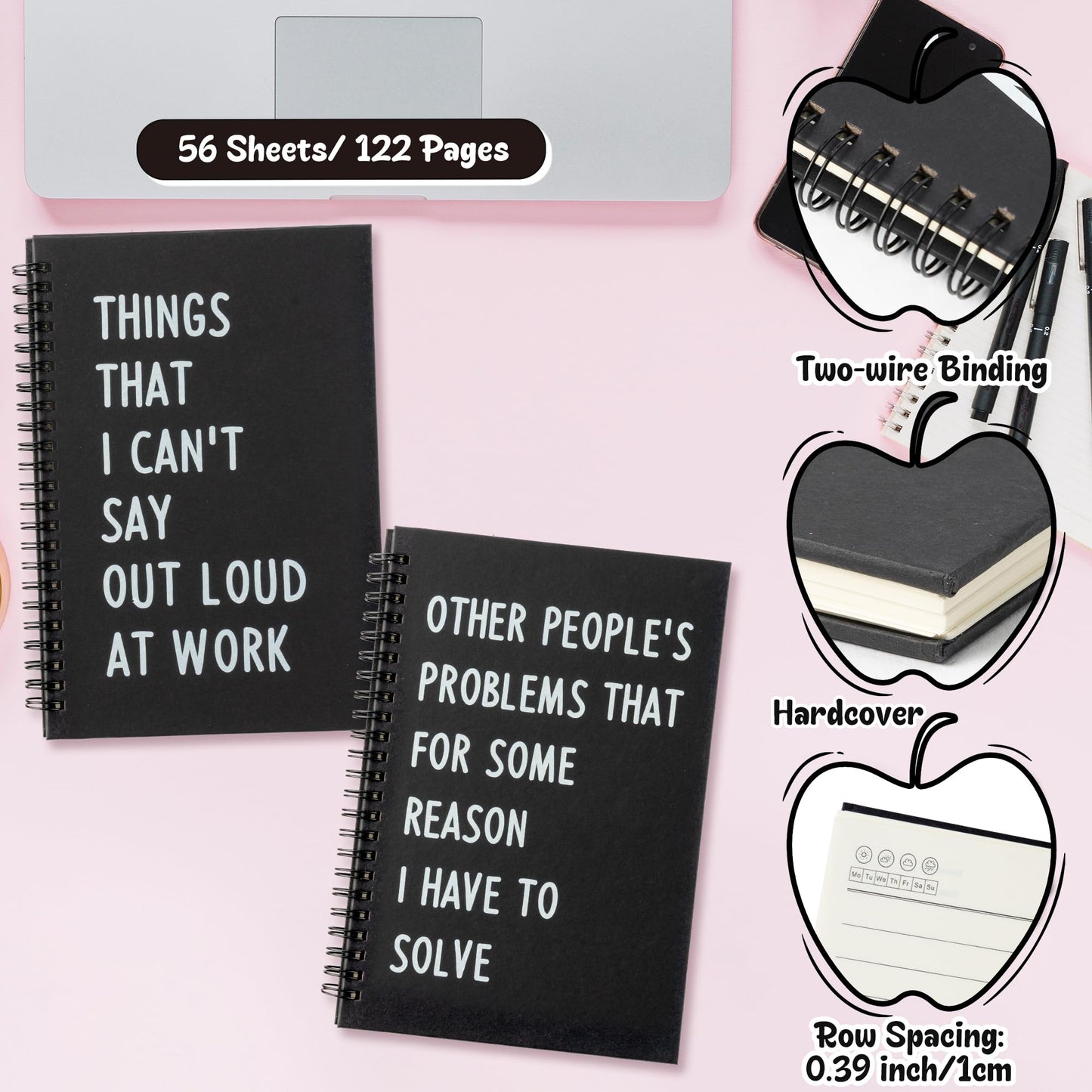 GioXtra Funny Office Notebook - 2Pcs SOLVE THINGS Humorous Work Quote A5 Spiral Notebook Black Hardcover Diary Notepad for Office Coworker White Elephant Gift College Student Gag Gift Birthday Favor