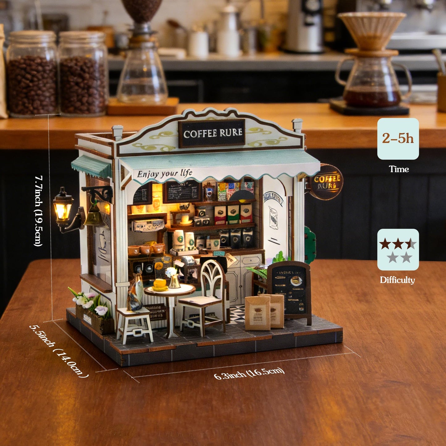Soothee DIY Miniature House Kit, DIY Book Nook with LED Light | 3D Puzzles for Adults and Teens, Tiny House Building Kits for Bookshelf Decor, Relaxing Gift for Craft Lovers | Cafe Rure