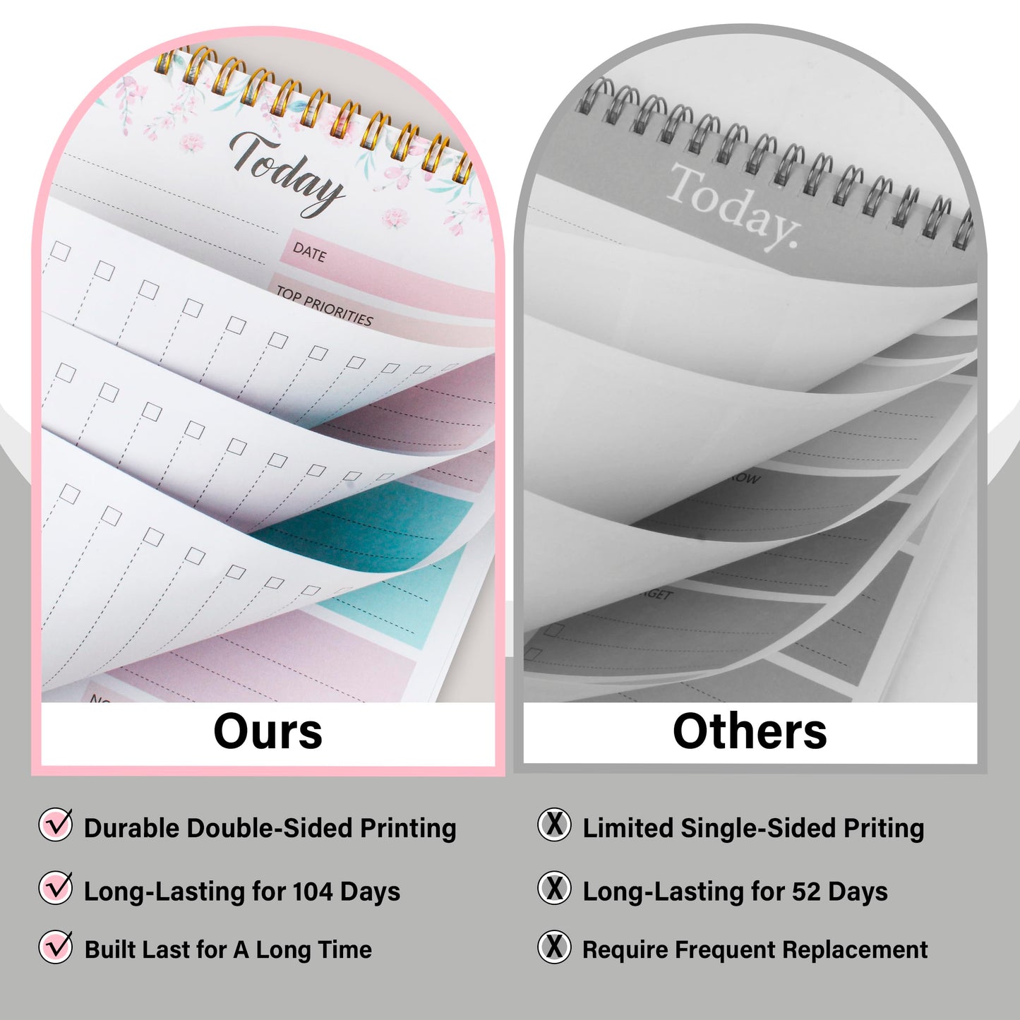 To Do List Notepad - Daily Planner Notepad 104 Pages Task Planner, 6.7" x 9.8" Double Sided Spiral Notebook with Checklist Productivity Planning Pad for Work Office Home-Pink