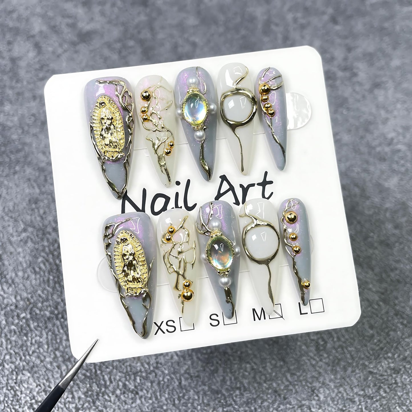 Handmade Press On Nails Short Almond White Homemade Press On Nails French Tip With 3D Design Fake Nail Art For Women M