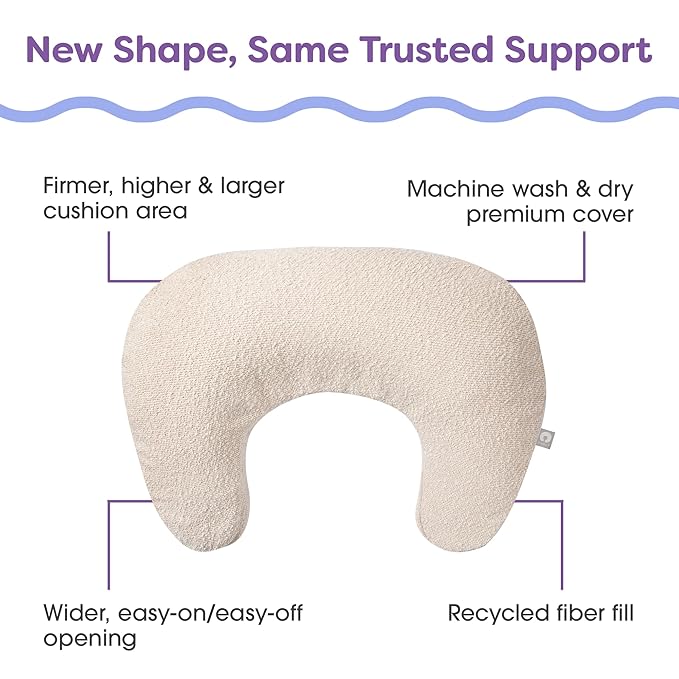 Boppy Nursing Pillow with Luxe Fabric Cover, Oatmeal Boucle, Larger, More Supportive Pillow for Breastfeeding and Bottle Feeding; Firmer and Higher Than Original, w/Premium Cover; JPMA Certified