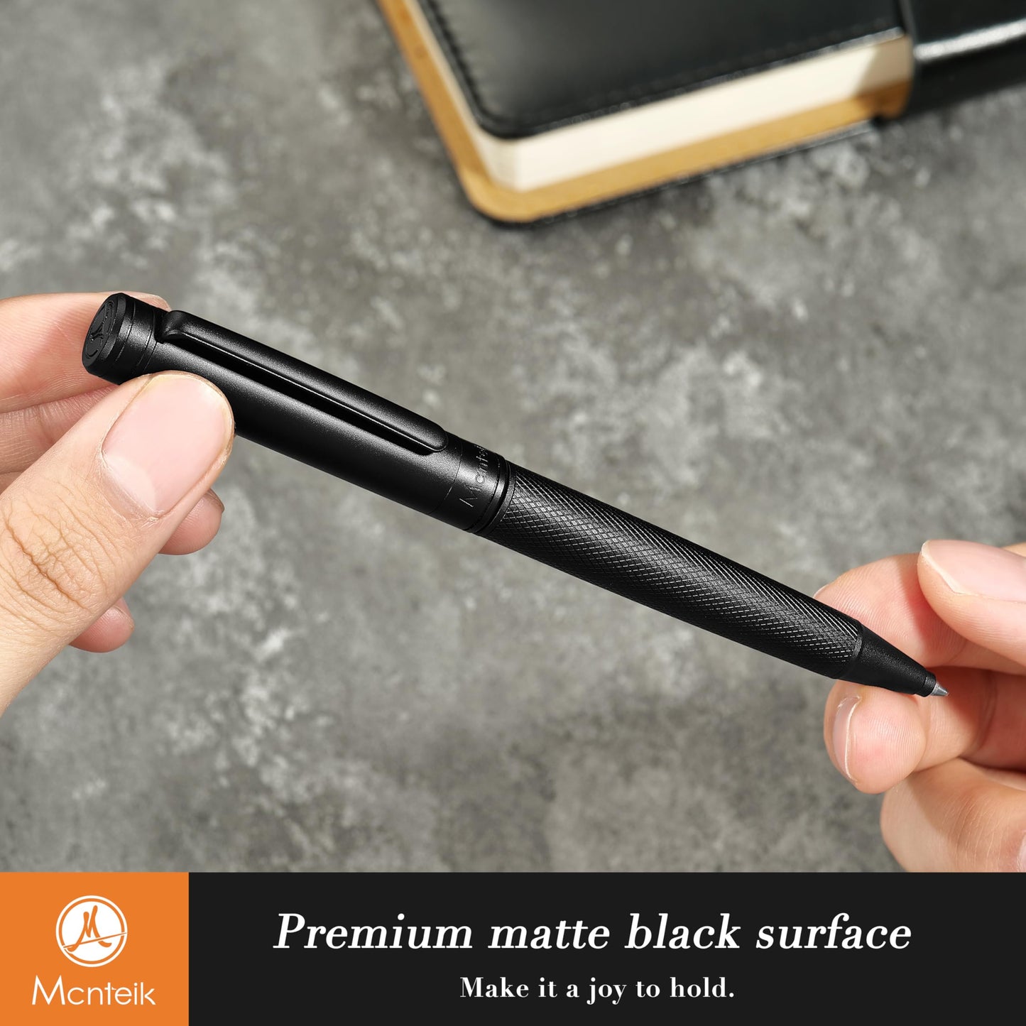 MCNTEIK Matte Black Forest Gel Pen, Exquisite Surface Texture Design, Black Ink Refill, Fancy Gift Set for Men & Women, Retractable, Business Signature, Executive, Unique, Office, Nice Designer Pens