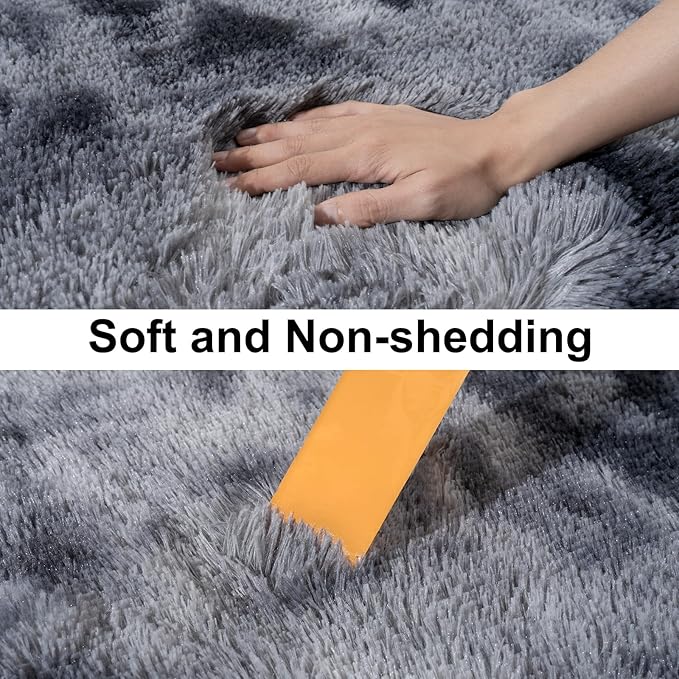 Ultra Soft Runner Rugs for Bedroom Hallways with Upgraded Non-Slip Rubber Backing & Thick Memory Sponge, 2x8 Feet Fluffy Shag Throw Area Rug for Bedside Dorm Tie-dye Dark Grey