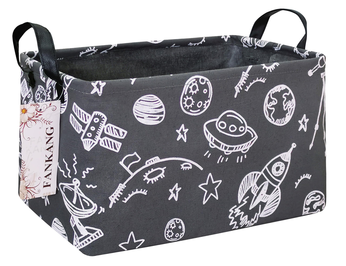 FANKANG Storage Basket,Nursery Hamper Canvas Laundry Basket Foldable with Waterproof PE Coating Storage, Office, Bedroom, Clothes,Toys (Rec-Space Planet)