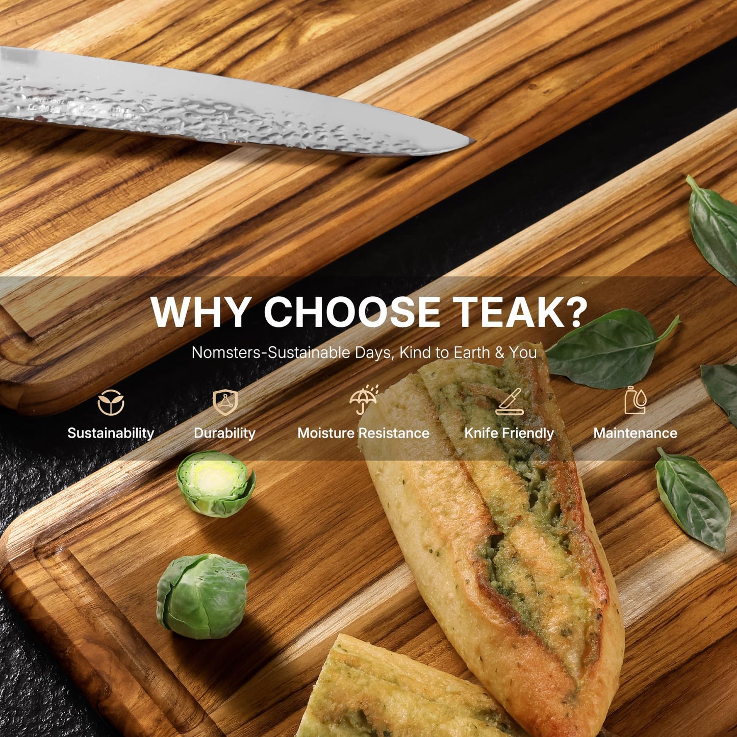 4 Pack Teak Cutting Board Set for Kitchen Heavy Duty Non Toxic Non Slip Solid Thick Wood Haus Chopping Board Extra Large Big Small Meat Best Wooden Charcuterie Board