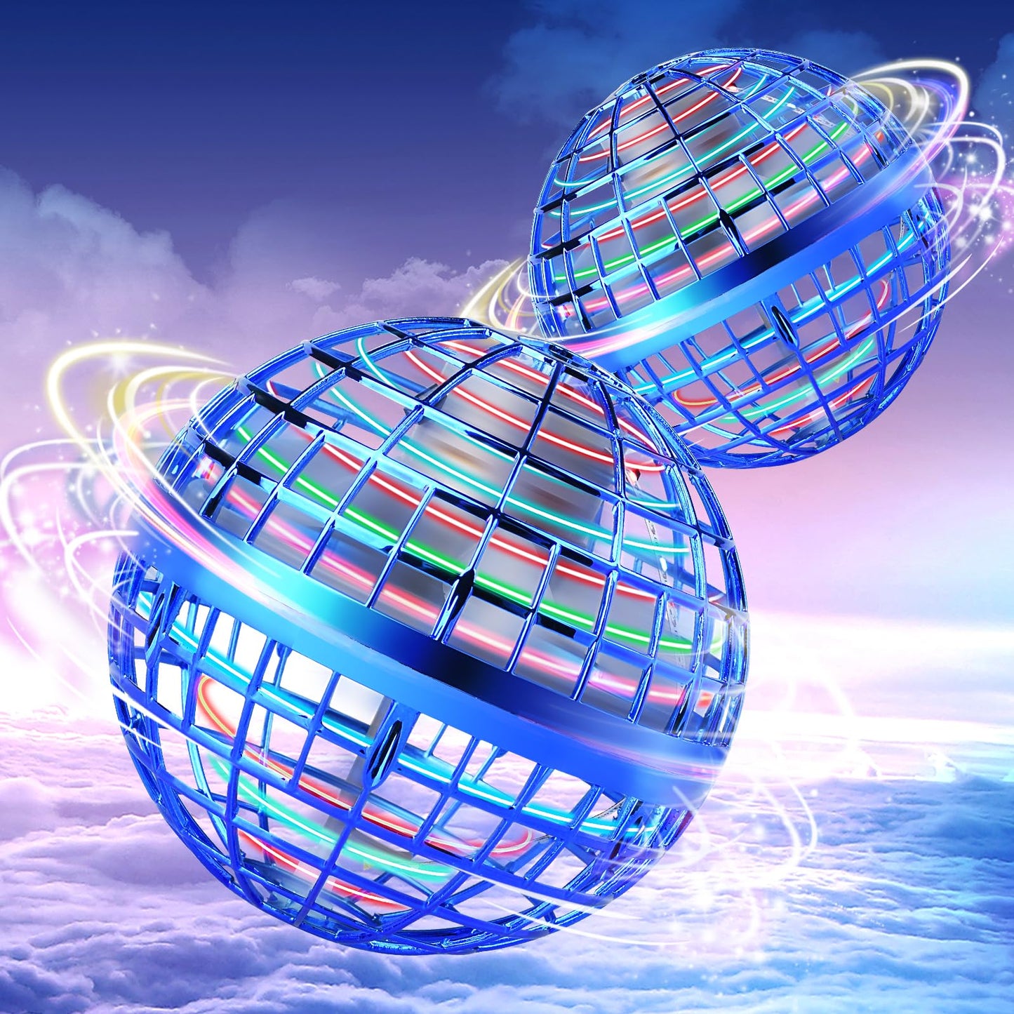 Vrainito Flying Orb Ball 2025 Upgrade, 2 Pack Hand-Controlled Flying Orb Toy, 360° Rotating Cosmic Globe Hover Ball for Kids (Blue + Blue)