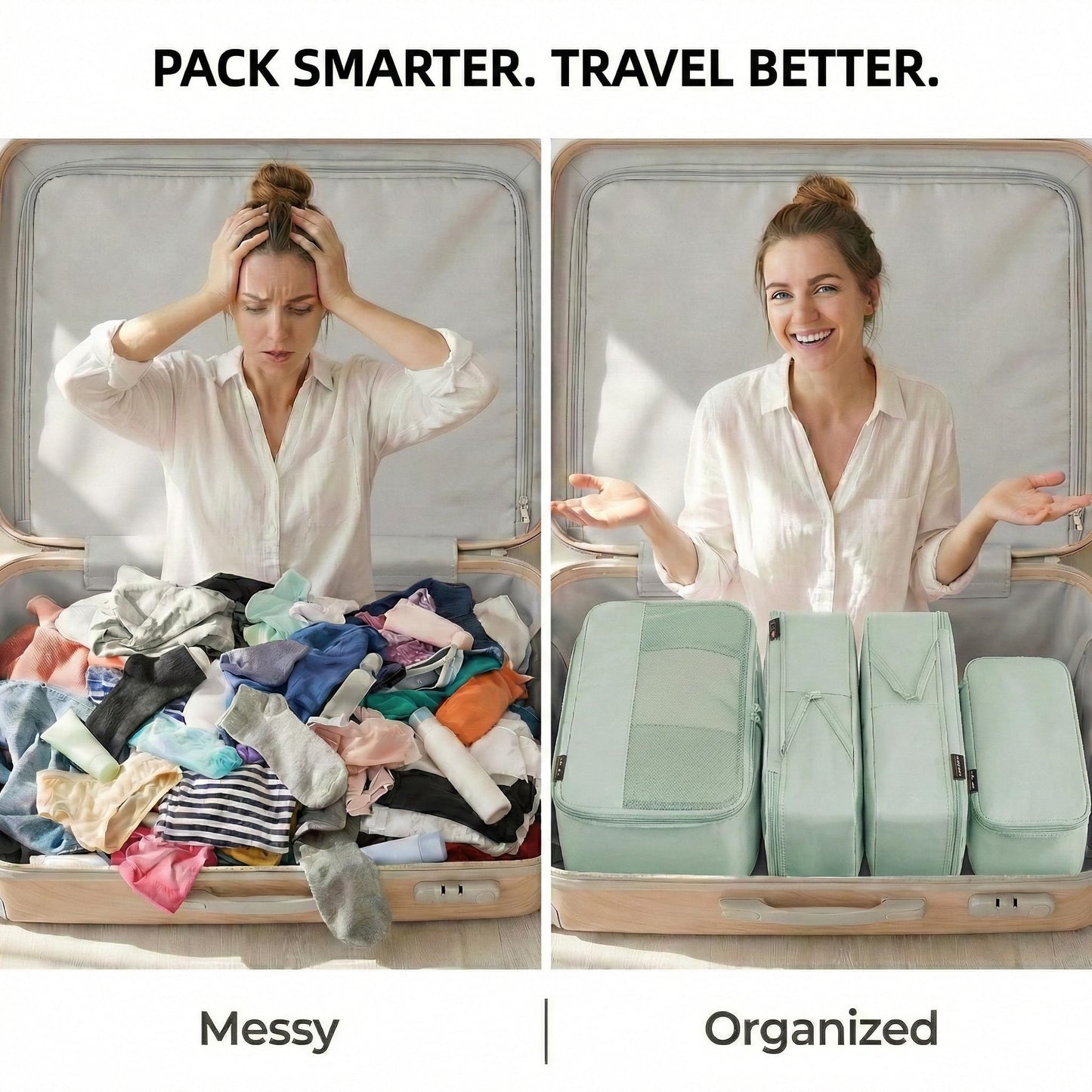 SOARSAIL 4 Piece Compression Packing Cubes for 3–7 Day Travel, Lightweight Travel Organizers with Breathable Mesh, Double-Zipper Packing Cubes for Carry-On & Suitcases (Light Green)
