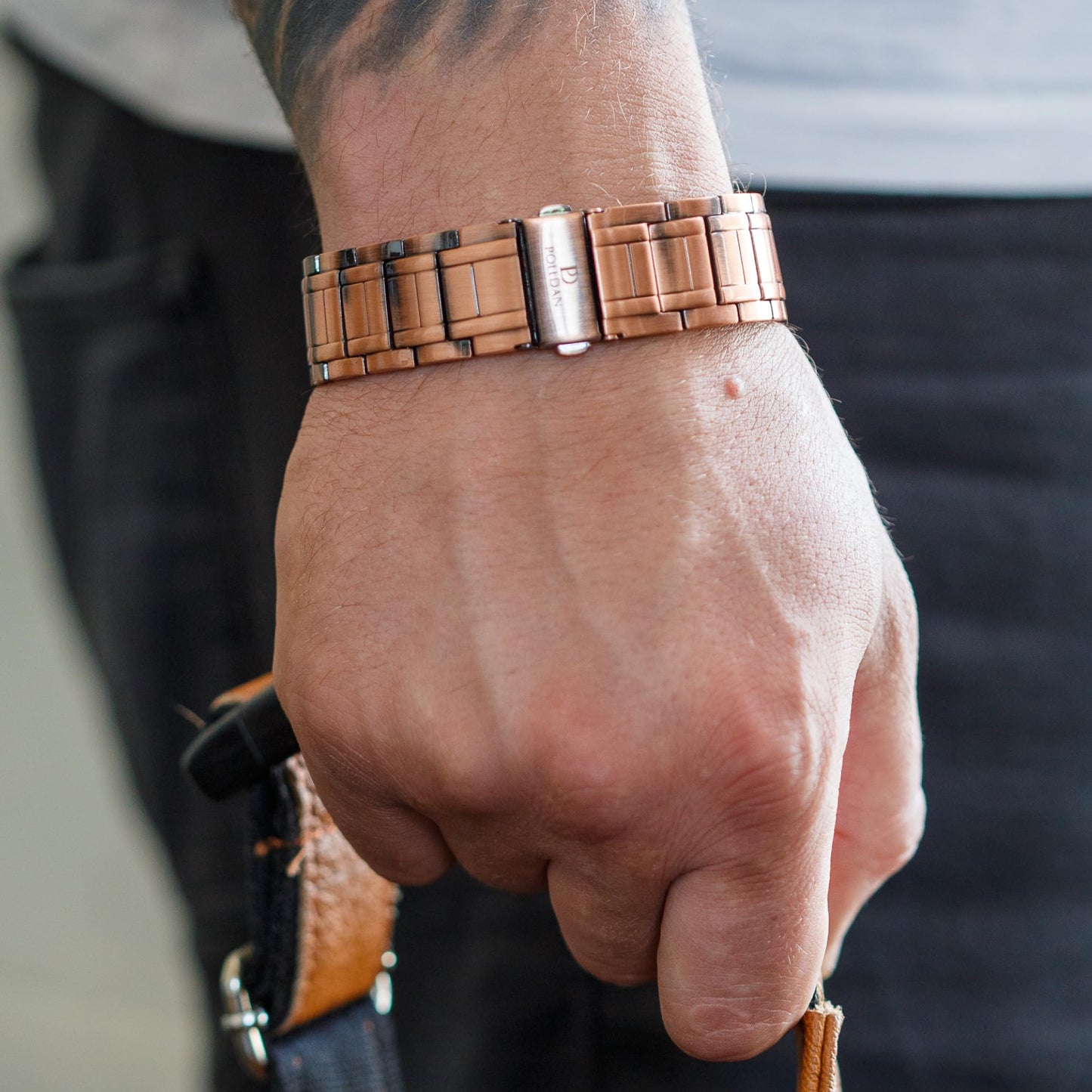 POLLDAN Copper Bracelet For Men | 6200 Gauss Power | Adjustable Magnetic Bracelet | Gift Box and Sizing Tool (3X Power)