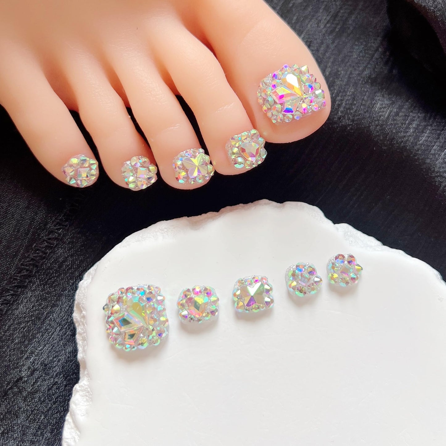 NAIL ANGEL 10PCS/SET Glamorous Handmade Press On Foot Nails Full AB Rhinestones and Gems Foot Nails Artifical Tips ZJ25 (ZJ25, M)