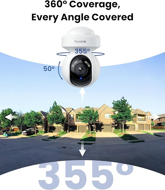 REOLINK 4K Outdoor Plug-in WiFi 6 Security Camera, PTZ Camera for Home Security, Wi-Fi 6 New Tech, Motion Tracking, Smart Detection, 3X Optical Zoom, Motion Spotlight, Local Storage, E1 Outdoor Pro