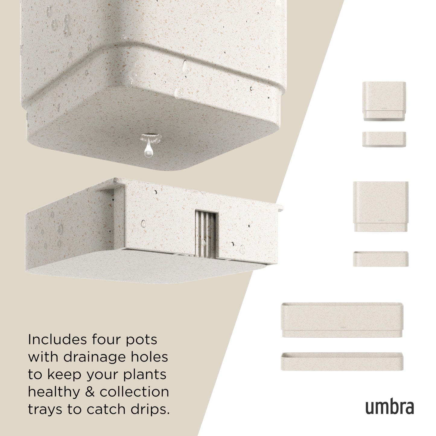 Umbra Cubiko Wall-Mount Planter with Four Adjustable Pots, Suitable for Indoor or Outdoor Use, Sand