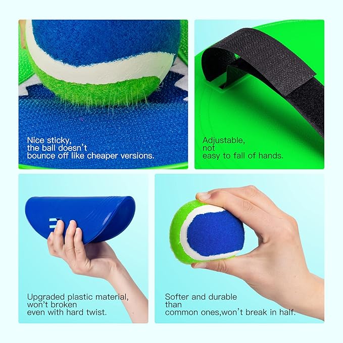 EVERICH Upgraded Toss and Catch Ball Game Set - Indoor and Outdoor Games for Kids 3-12, Beach Sand Pool Water Toy Includes 2 Paddles 2 Sticky Balls, Great Birthday Easter Gifts for Boys Girls
