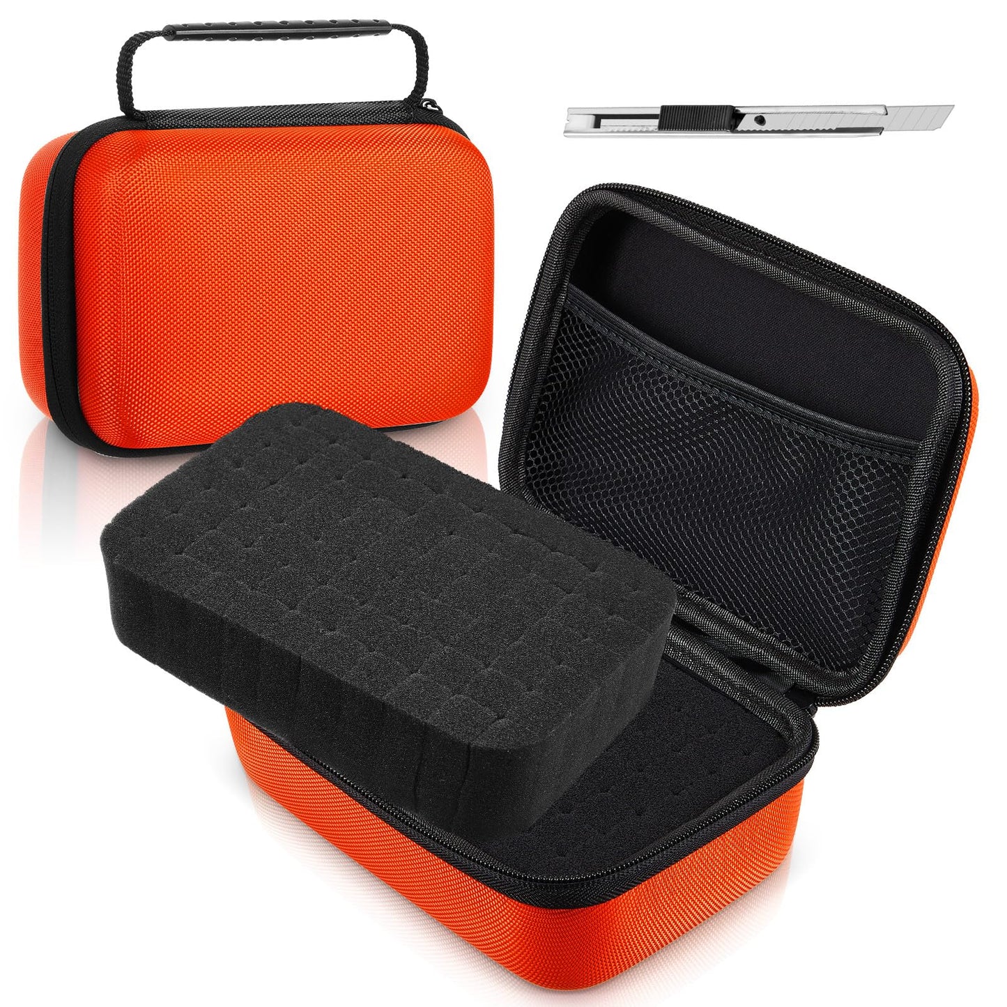Relaxweex EVA Hard Case with Customizable Foam 7.1 x 4.7 x 3.1 Inch Protective EVA Carrying Case Shockproof Outdoor for Camera, Digital Products, Electronic Instruments with Knife, Orange