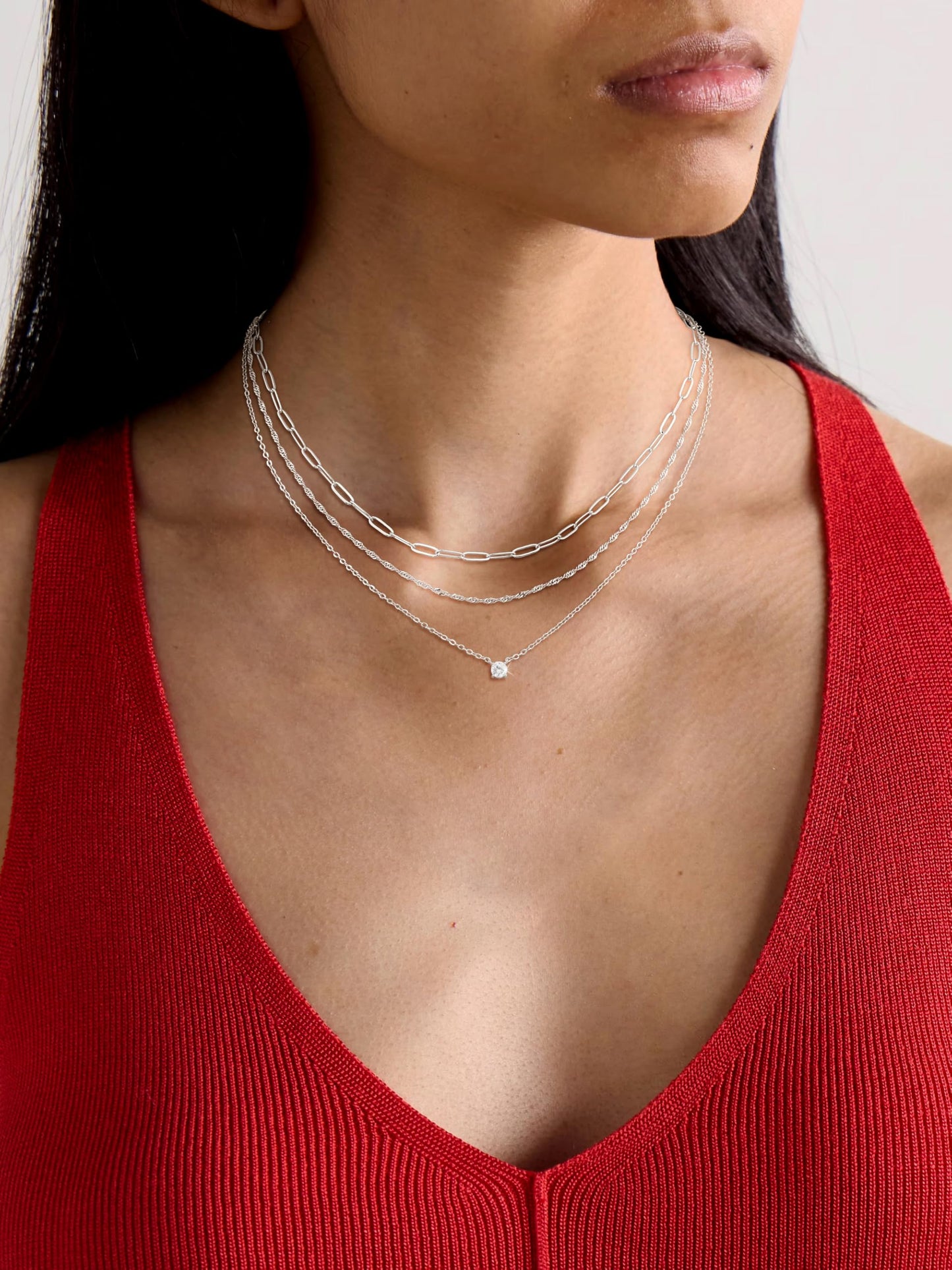 CHESKY Layered Necklaces for Women Trendy, Silver Plated Dainty Stacked Necklace Simple CZ Diamond Pendant Necklaces Waterproof Silver Necklace Stack Adjustable Cute Jewelry Set for Women