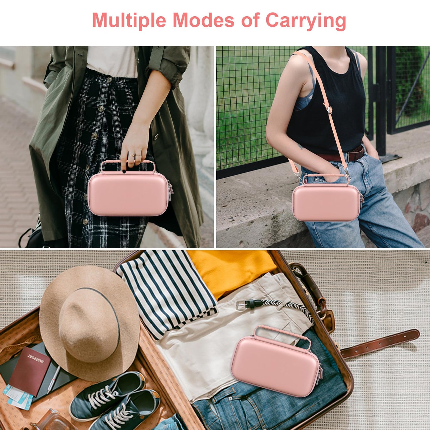 Canboc Carrying Case for Ceptics Universal Travel Adapter Kit, World Travel Adapter Kit Box with Removable Shoulder Strap, Zipper Mesh Bag fit USB Cable, Rose Gold (Case Only)