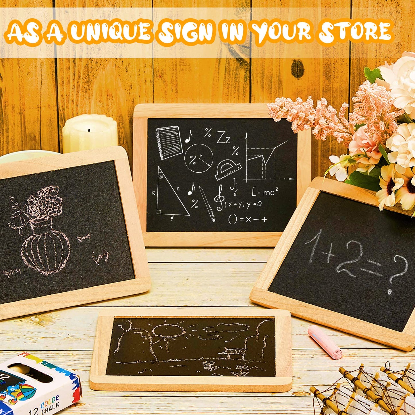 Chinco 12 Pcs Small Slate Chalkboard Mini Chalk Board with Frames Mini Board Signs School Supplies for Classroom Home Office (6 x 5 Inch,Wood)