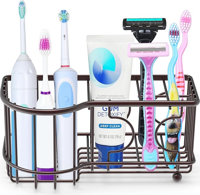 Simple Houseware Multi-Functional 6 Slots Toothbrush Holder, Bronze