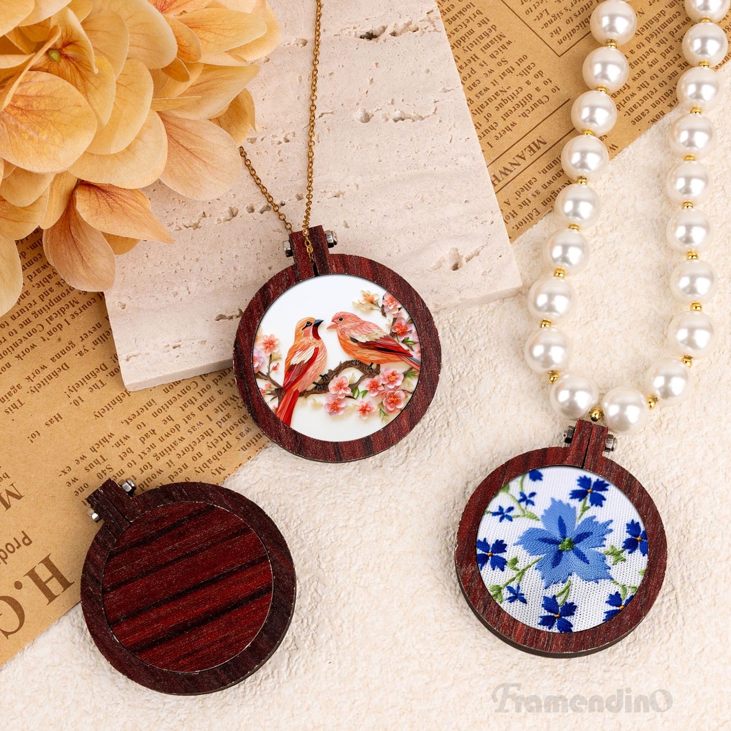 Framendino, 10 Pack Mini Wood Embroidery Hoops Round Tiny Cross Stitch for DIY Jewelry Making 2.2x2 Inch
