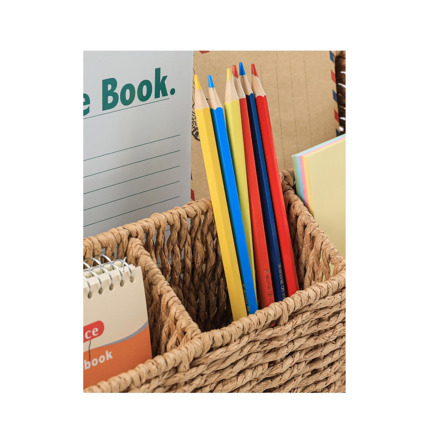 DINGTAI Rattan Desk Organizer, Tabletop Mail Holder, 5 Slot Mail Organizer Countertop Basket, Rattan Office Supplies, Boho Office Desk Accessories, Wicker Desk Organizer, Magazine Holder（Wicker）