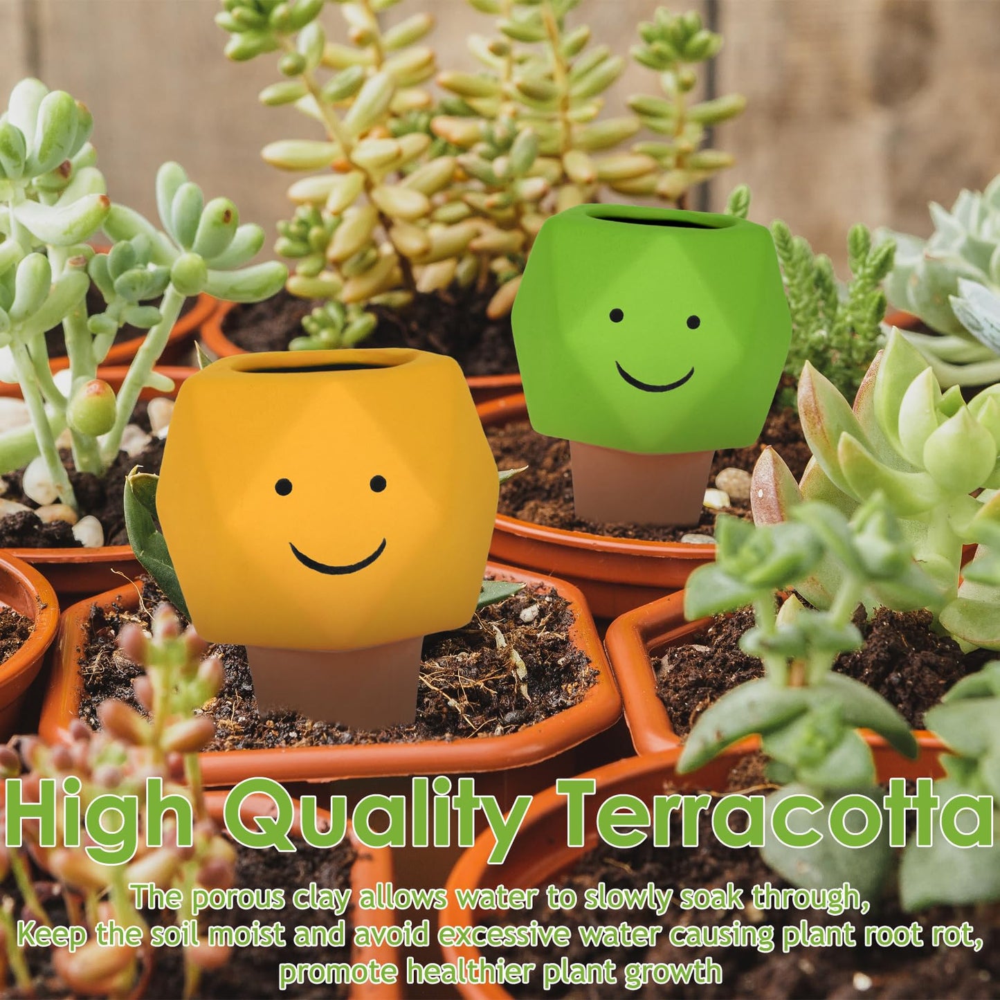 4 Pack Terracotta Self Watering Spikes, Automatic Plant Waterer Devices Continuous Moisture with Slow Release Plant Watering Globes Watering System Small Hexagonal
