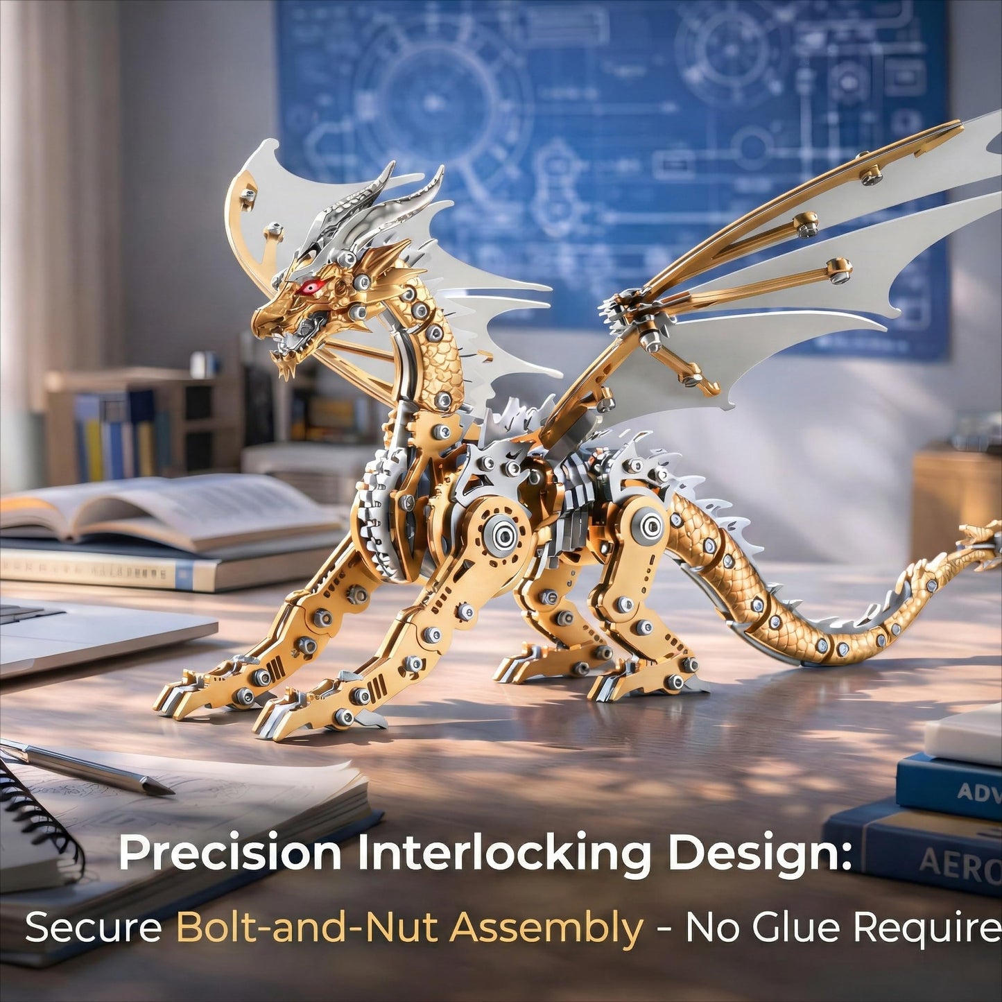 3D Metal Dragon Model Kit for Adults, Mechanical Pterosaur Puzzle, DIY Assembly Steel Model, Challenging Building Kit, Unique Gift for Men Desk Decor