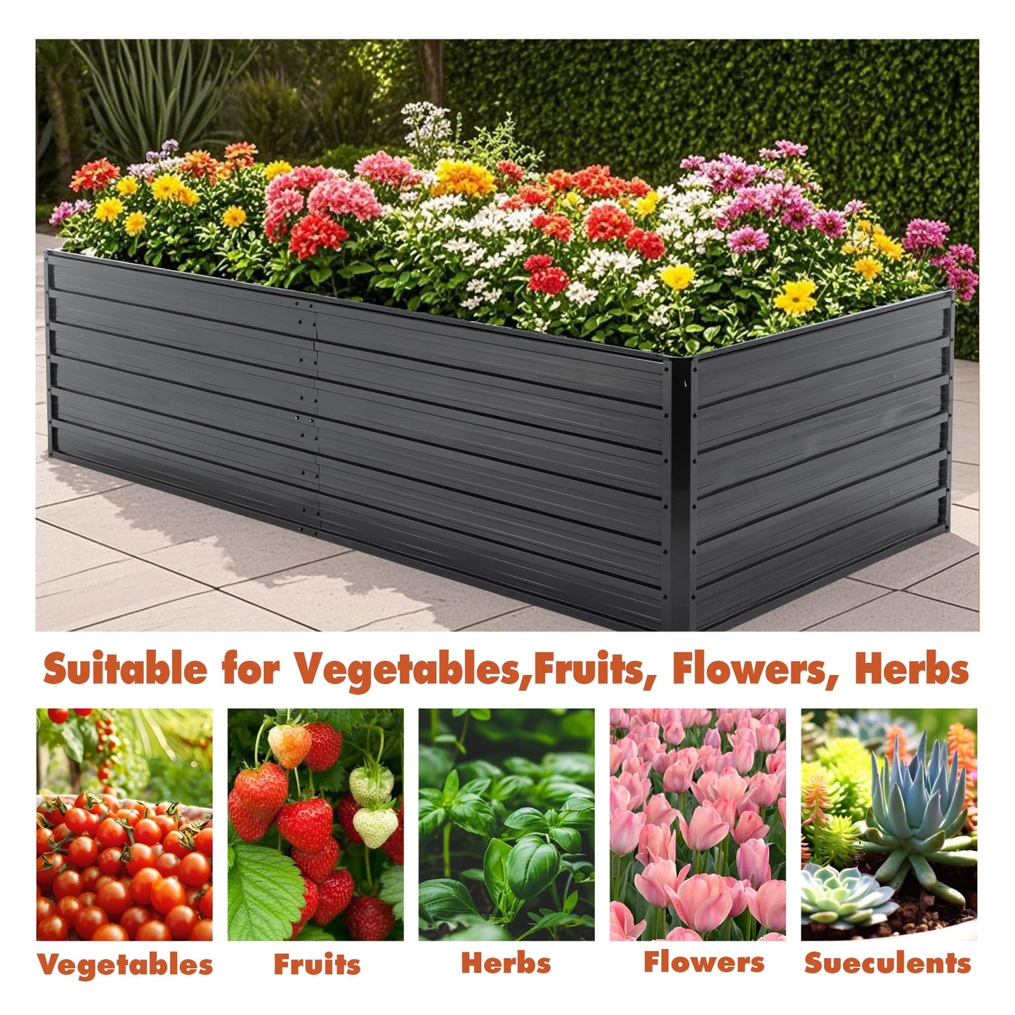 AYJOIR Galvanized Raised Garden Bed, Deep Root Planter Box Outdoor,Large Heavy Metal Raised Garden Beds for Vegetables Flowers Herb, Rectangular Planter for Backyard Outdoor, 8x4x2 FT (8x4x2 FT)