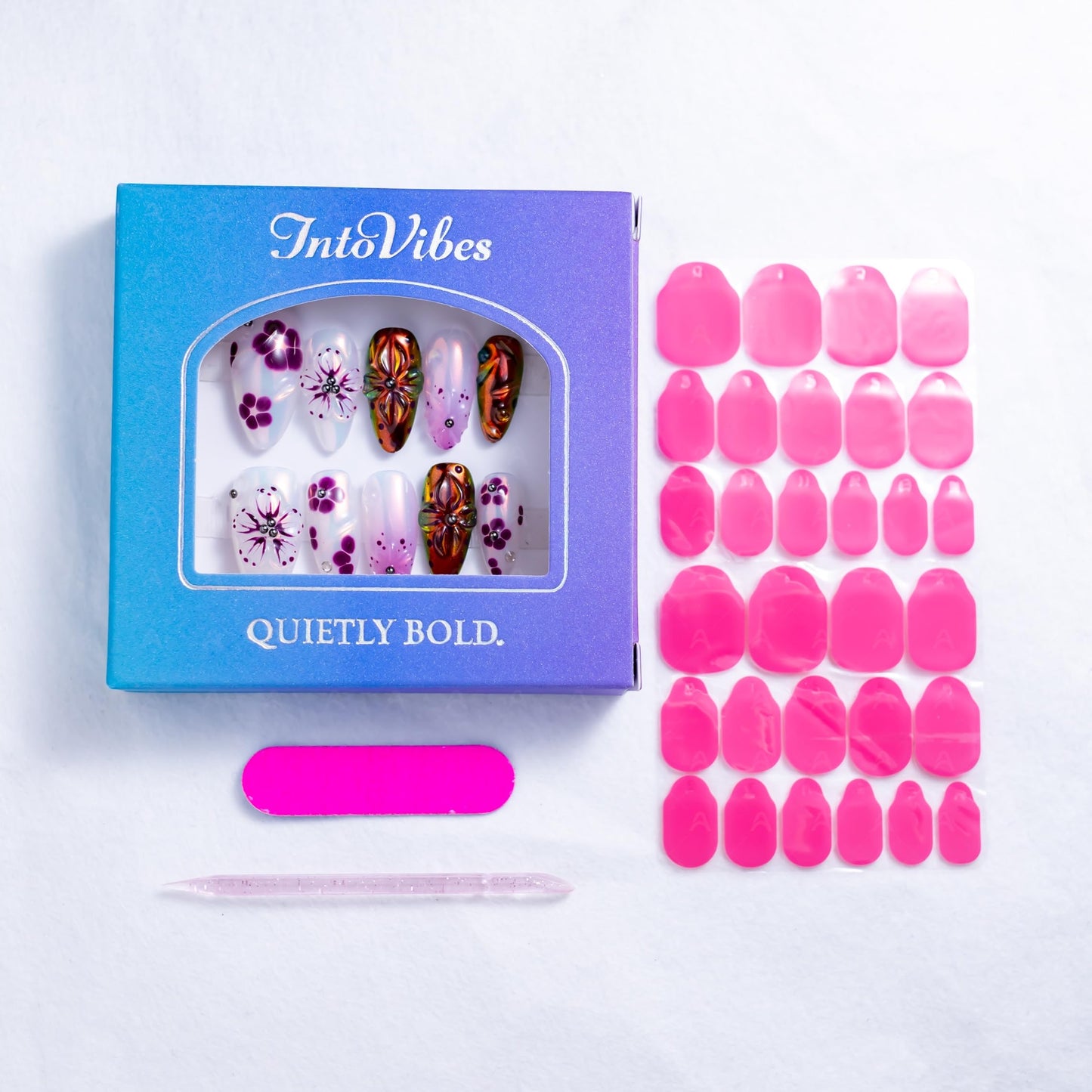 IntoVibes 10 Pieces Handmade Press On Nails Medium Almond, Purple Thickened False Nails With Floral Decoration, Reusable Fake Nails Almond, Reusable Acrylic Nails (S)
