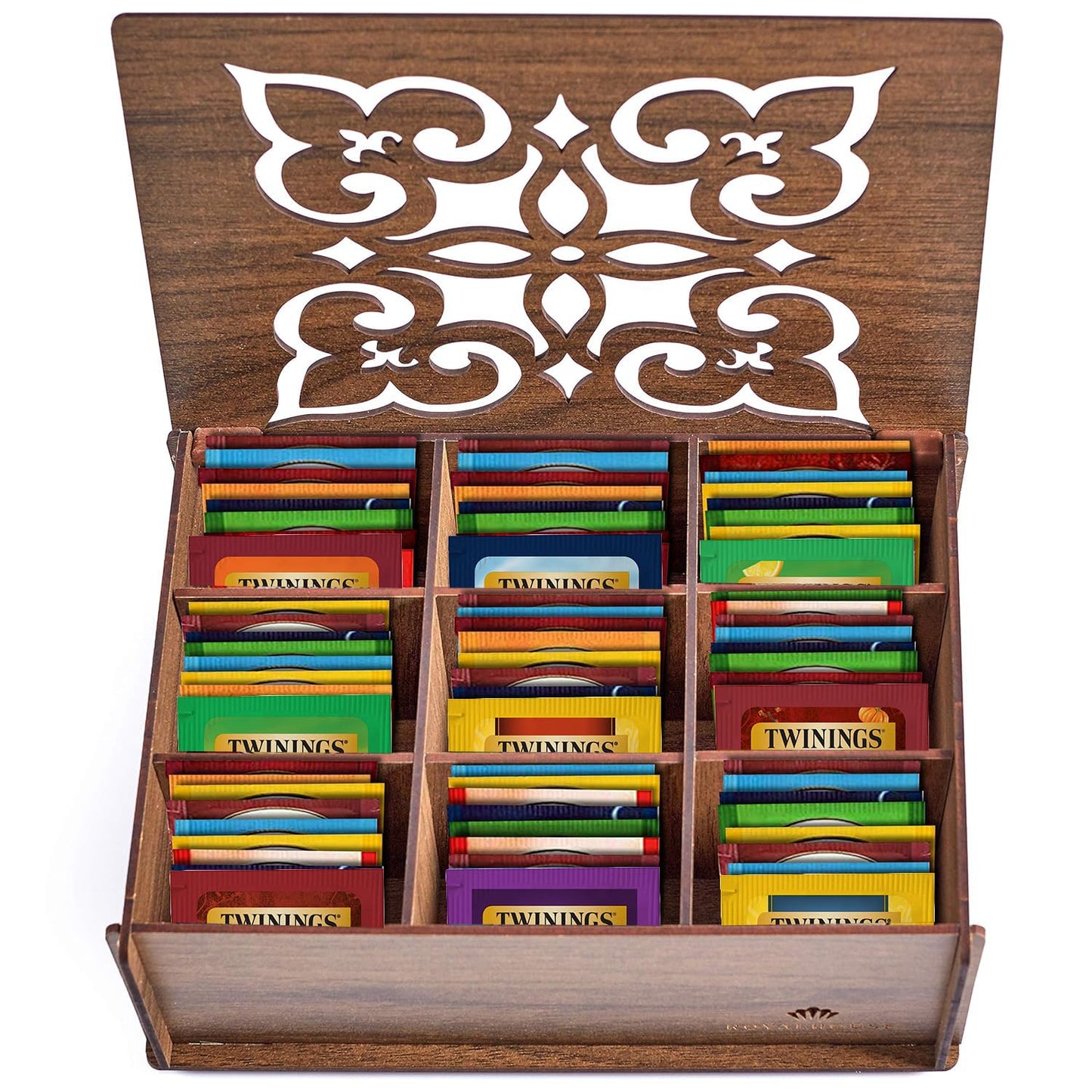 Twinings Tea Bag Sampler Variety with Walnut Wooden Organizer (60 Count) 40 Different Flavours, Gift for Tea Lovers: Women, Men, Mom, Dad, Family, Friends, Couples