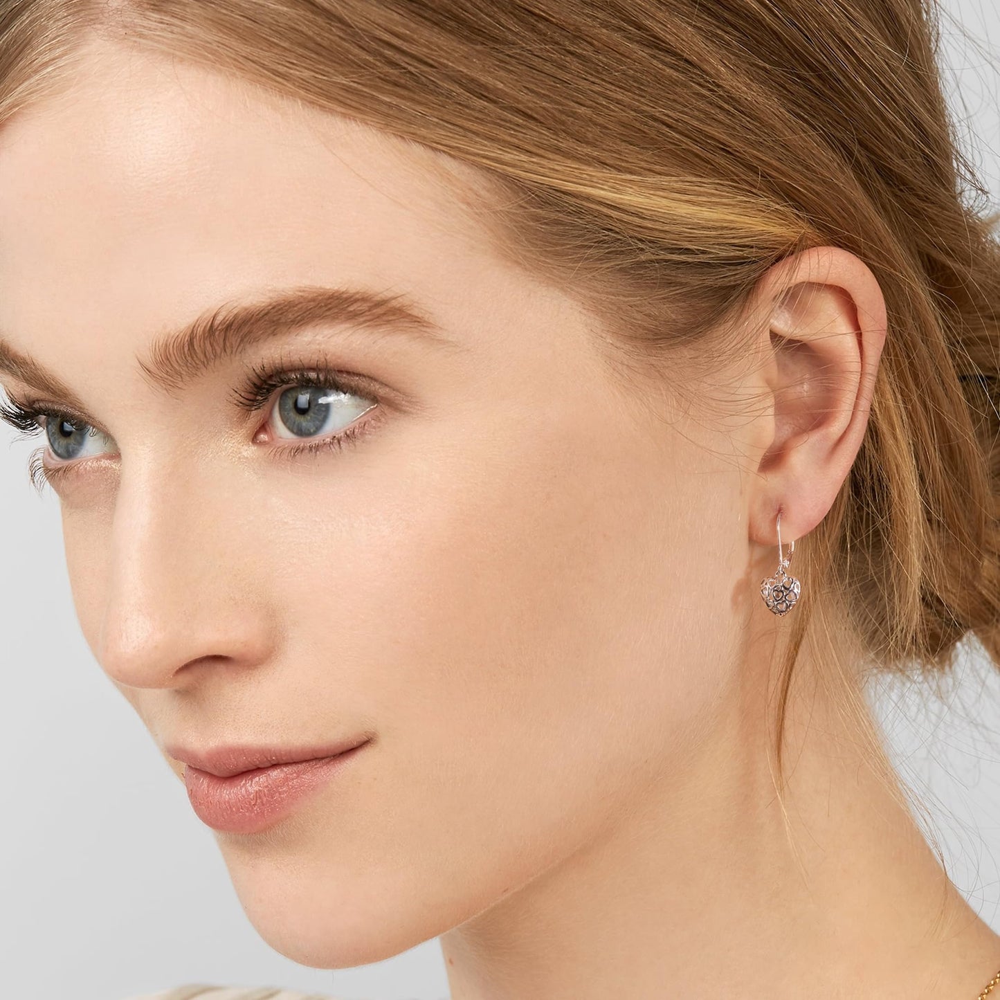 LANCHARMED 925 Sterling Silver Heart Dangle Drop Earrings for Women, Trendy French Style Silver Leverback Earrings, Hypoallergenic Jewelry