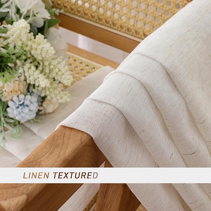 Simplebrand Natural Linen Textured Sheer Curtains 84 inches Length 2 Panels Set, Sheer Curtains Light Filtering Rod Pocket Window Sheer Curtain Panels, Elegant Curtains & Drapes for Bedroom, 40" W