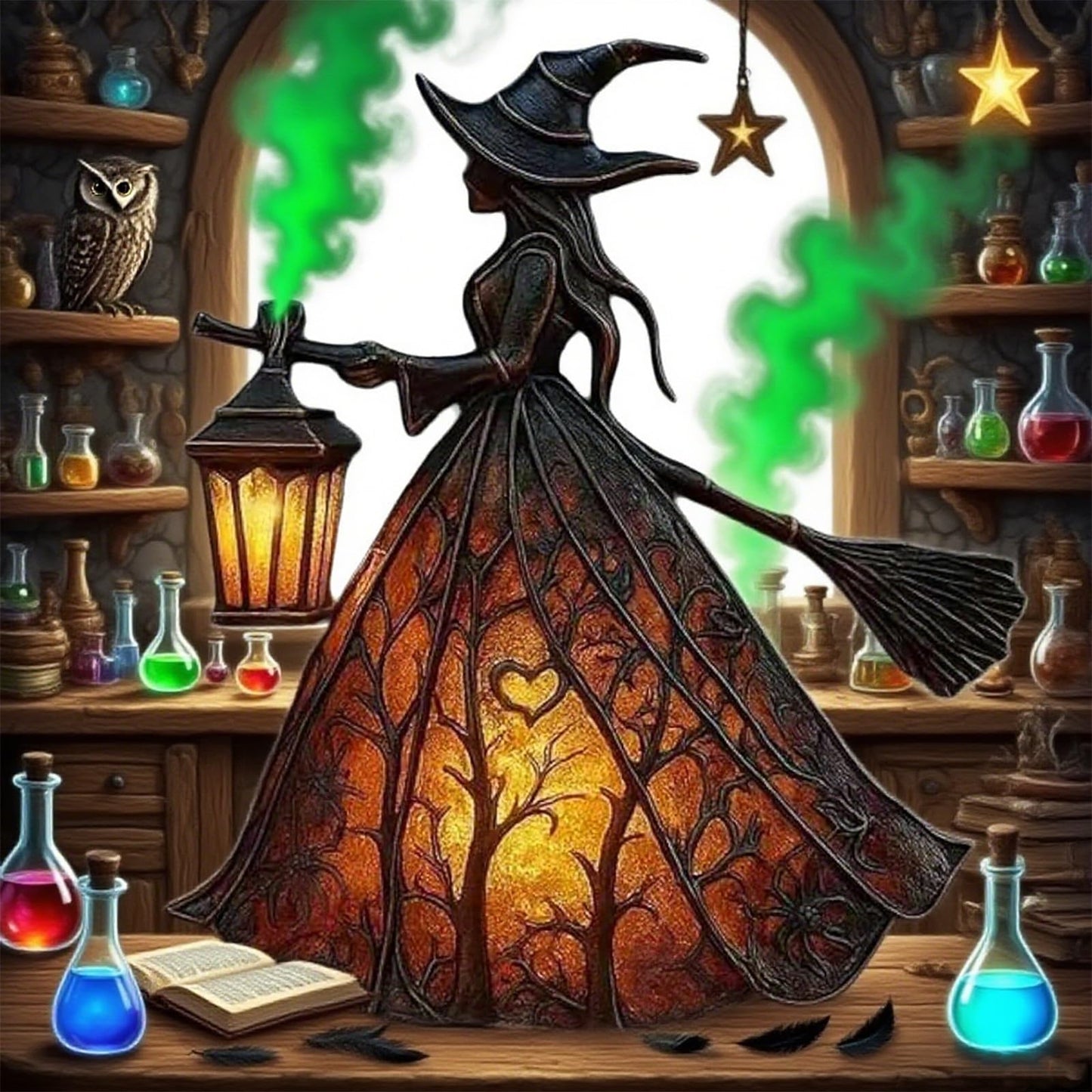 Halloween Witch Lamp, Gothic Spooky Witch Decor with Holding Lantern, Witchy Lamp with Witch Hat Design, Standing Night Light for Home, Porch, Tabletop, Party Decor, for Halloween and Gift(1pc)