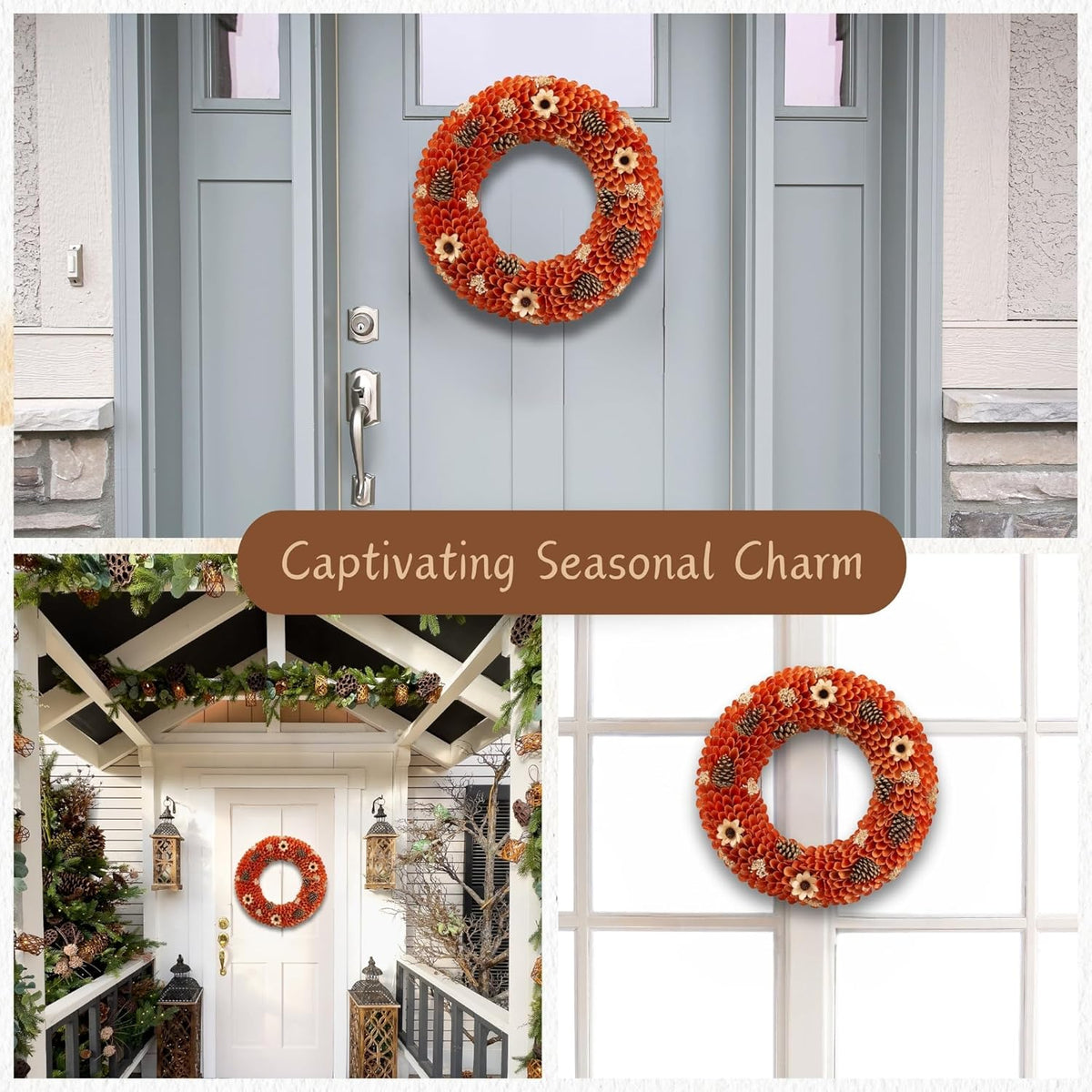 21" Fall Harvest Wood Curl Pinecone Wreath - Premium Handcraft Fall Wreaths for Front Door | Perfect for Autumn & Thanksgiving Decor