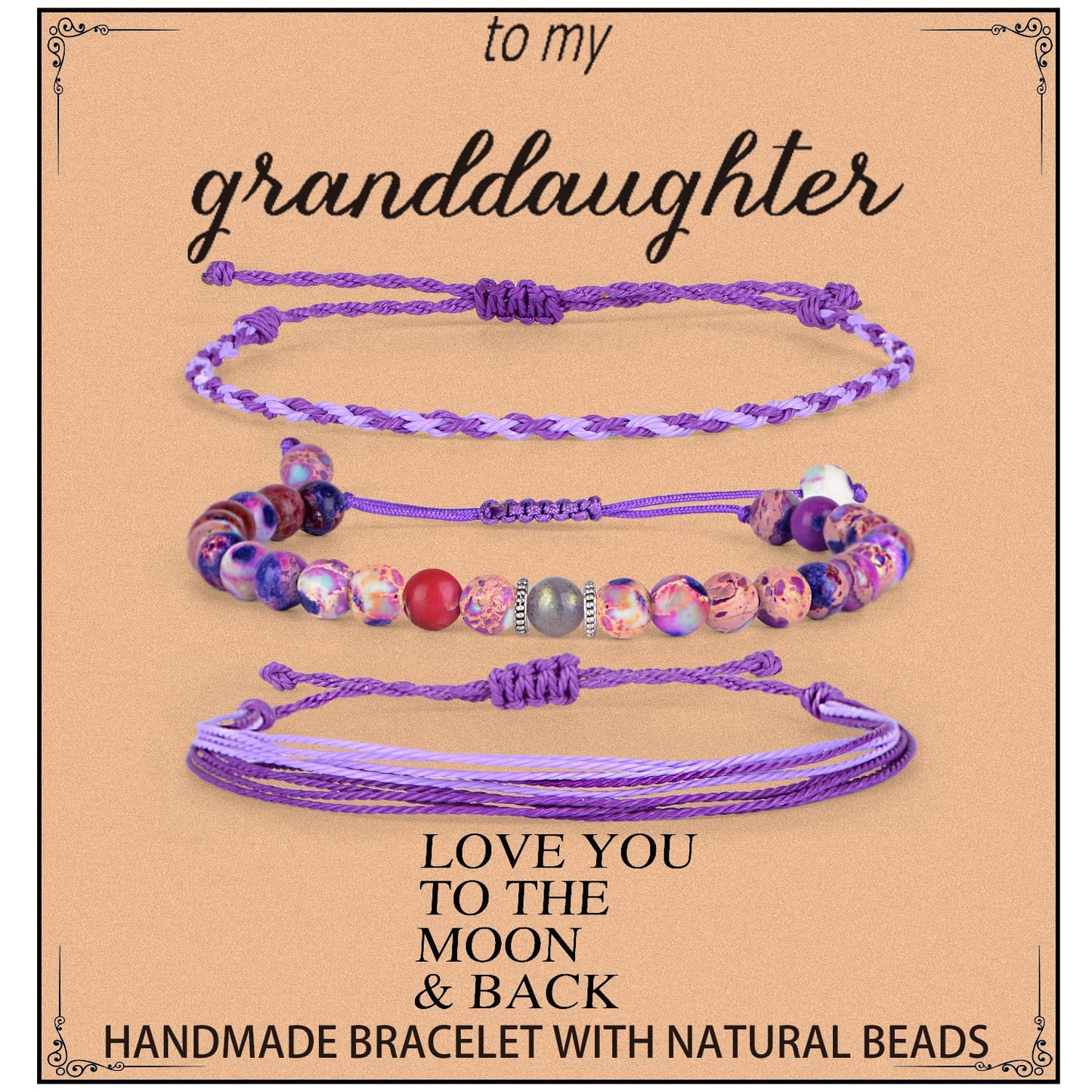 QOGIR Grandaughter Gifs Bracelet,Purple imperial Jasper Adjustable String Bracelet,Birthday Christmas Gifts