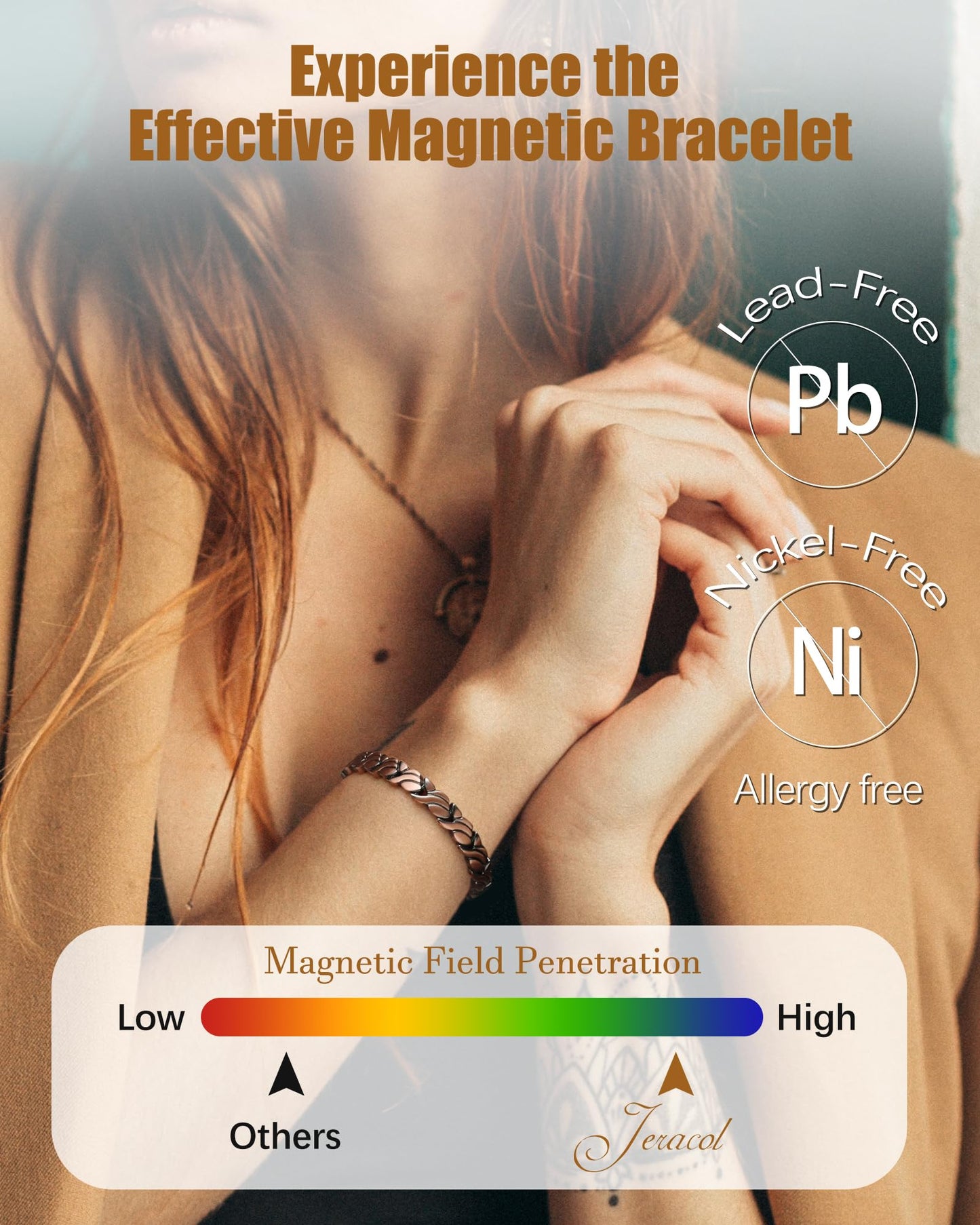 Jeracol Copper Bracelets & Ring for Women, 99.99% Pure Copper Magnetic Bracelets with Effective Neodymium Magnets, Adjustable Jewelry Gift with Sizing Tool