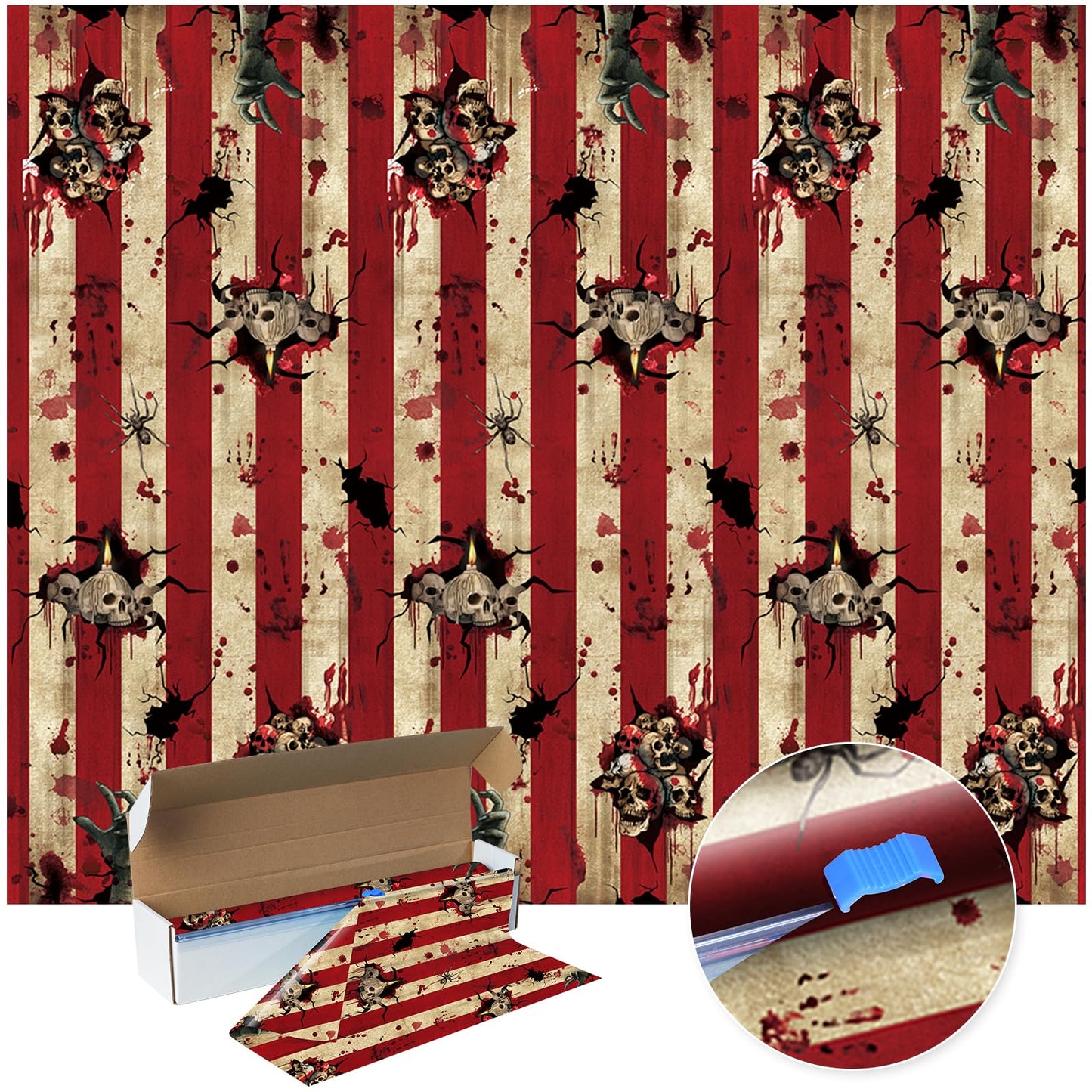 100 Ft Creepy Carnival Wallpaper, Rolls of Evil Circus Backdrop & Skull Wall Background for Haunted House Decorations