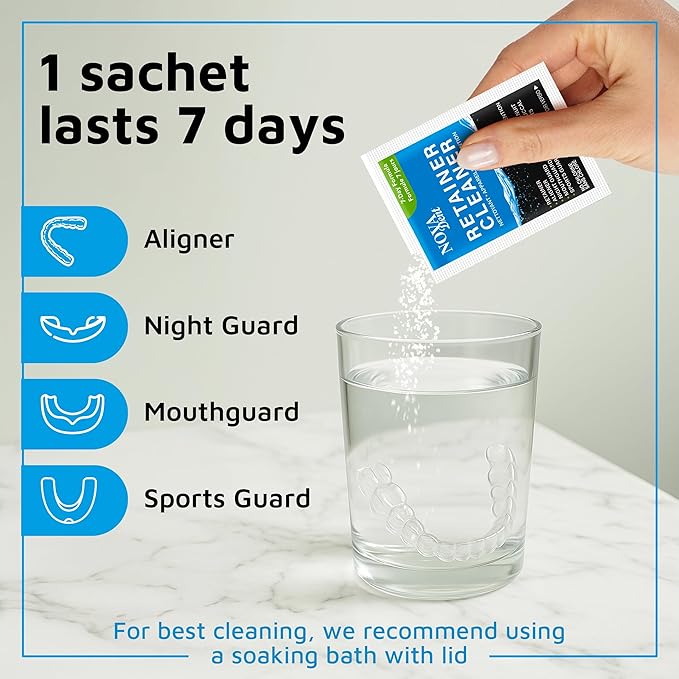 Novadent Retainer Cleaner – for Aligner, Night Guard, Mouthguard, Sports Guard - 84-Day (12 sachets)