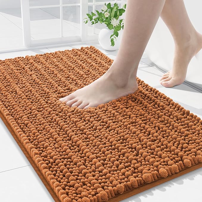 Arotive Luxury Chenille Bathroom Rug Mat, Extra Soft Thick Absorbent Shaggy Bath Rugs, Non-Slip Machine Wash Dry, Plush Bath Mats for Bathroom, Shower and Tub, 34x21, Clay