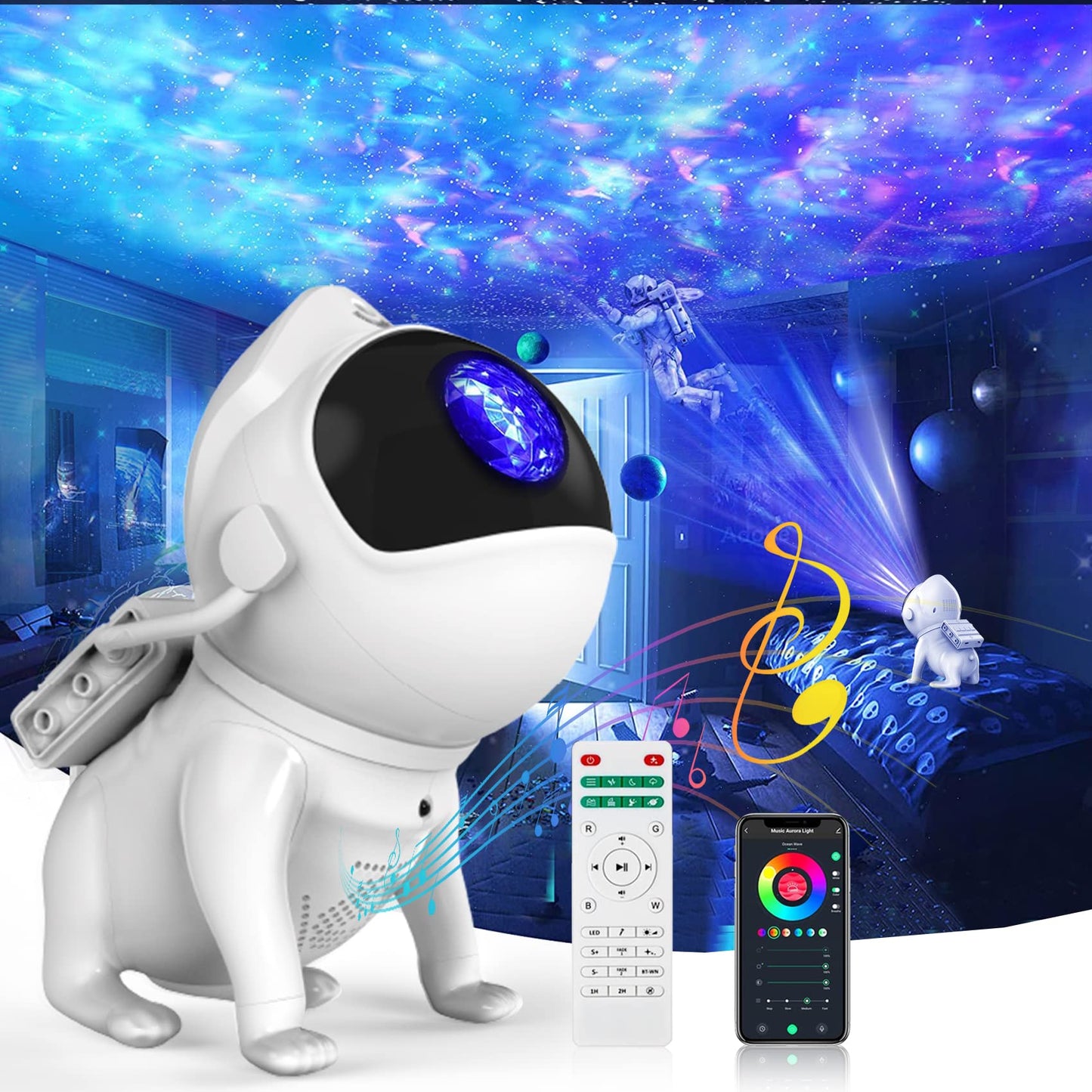 Star Projector Night Light Space Dog,Galaxy Projector LED Night Light Built-in Bluetooth Speaker,Smart APP Control,Timer and Remote,for Kids Adults Bedroom,Gifts for Christmas Birthdays