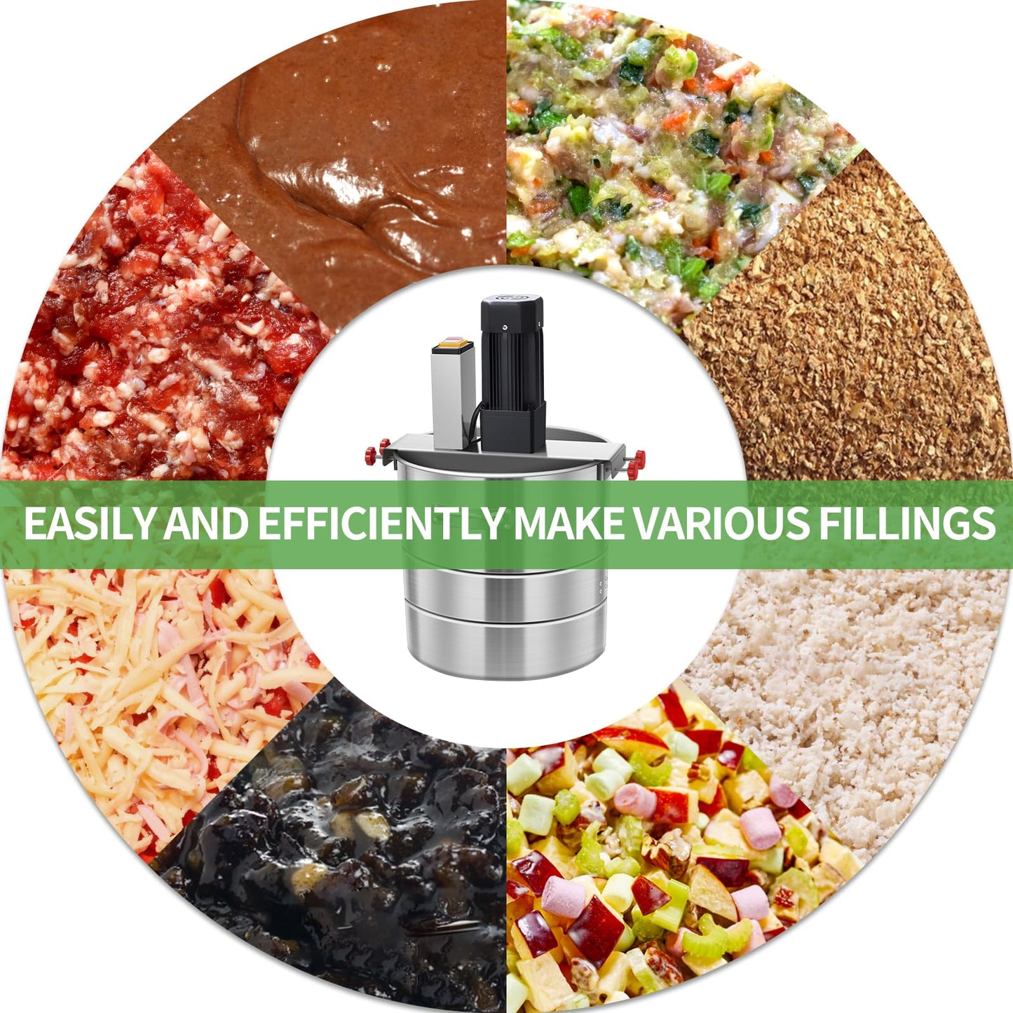 Multifunctional Stuffing Mixer, 33Lbs Automatic Dry and Wet Food Mixer, 110V 400W Stainless Steel Stirring Machine For Various Fillings, Dumpling Stuffing, Salads, Dry Powders, Commercial Food Mixer
