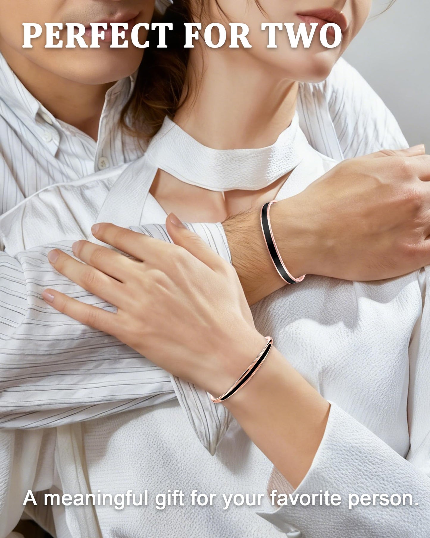 Fashtour Copper Bracelets for Women Men, 99.99% Pure Magnetic Therapy Cuff for Couples, Adjustable 2Pcs Set with 8 Magnets Therapy Cuff Jewelry Gift (COPPER&BLACK)