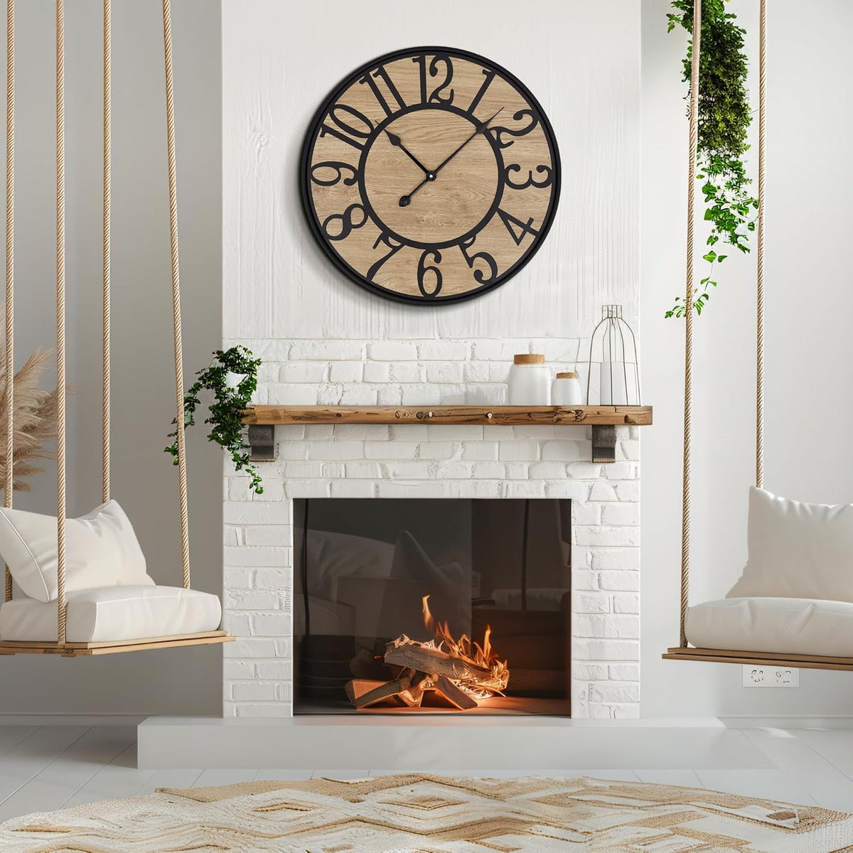 Large Wall Clock for Living Room Decor, Non Ticking Silent, Battery Operated Modern Vintage Wood Wall Clock Oversized Decorative Wall Clock for Bedroom Kitchen Farmhouse Office Decor