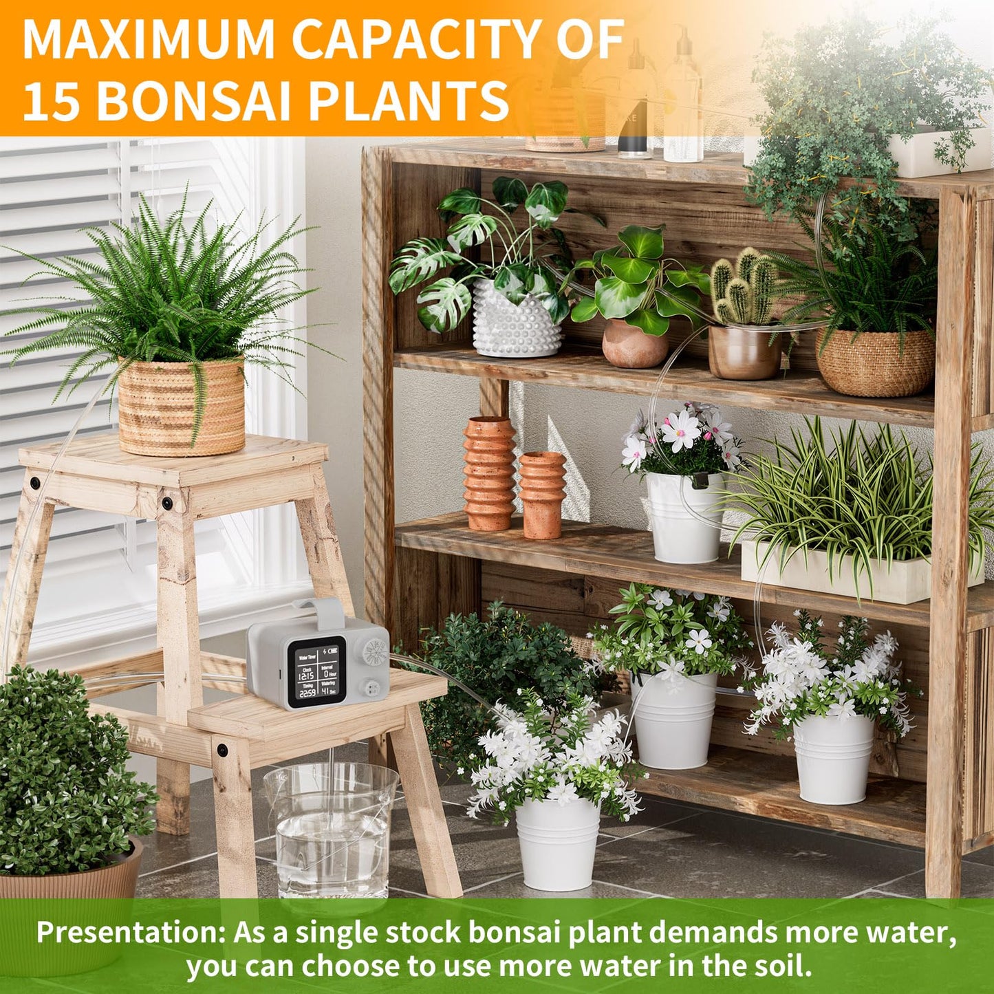 Automatic Plant Waterer Indoor Plant Watering Devices System, Self Drip Irrigation System Kit for Indoor Outdoor Garden, Adjustable Drippers, Water 15 Plants