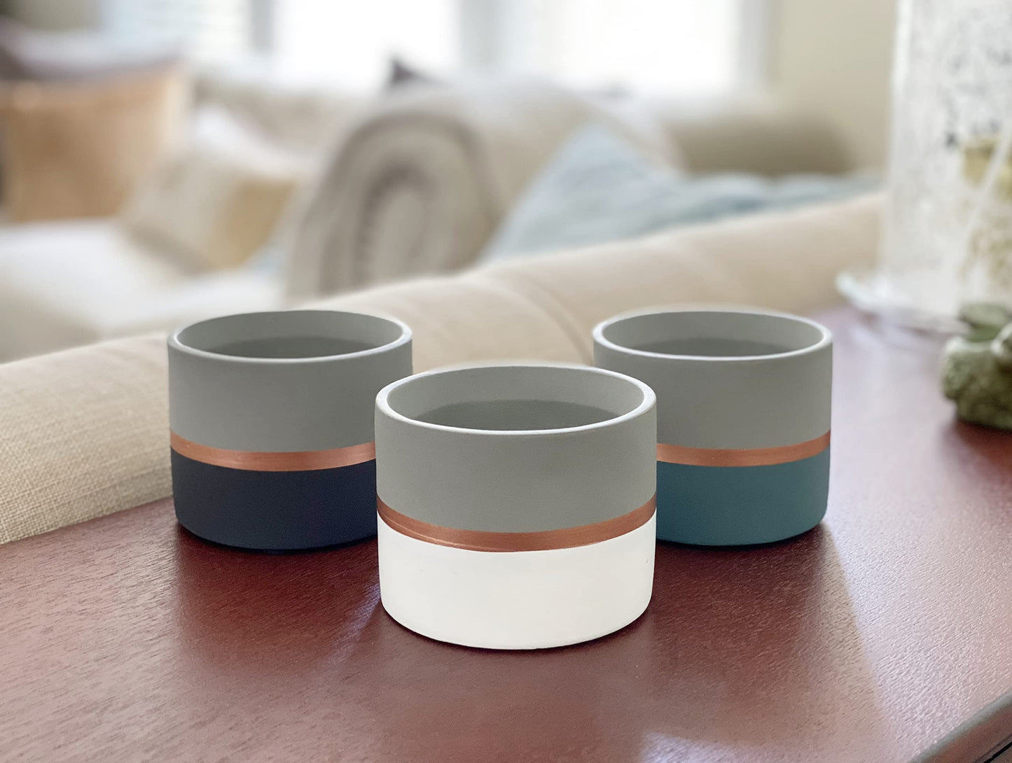 Chez JuJu Assorted Nordic Cement Succulent Pots 3.5" Planters with Drainage | 3 Pack
